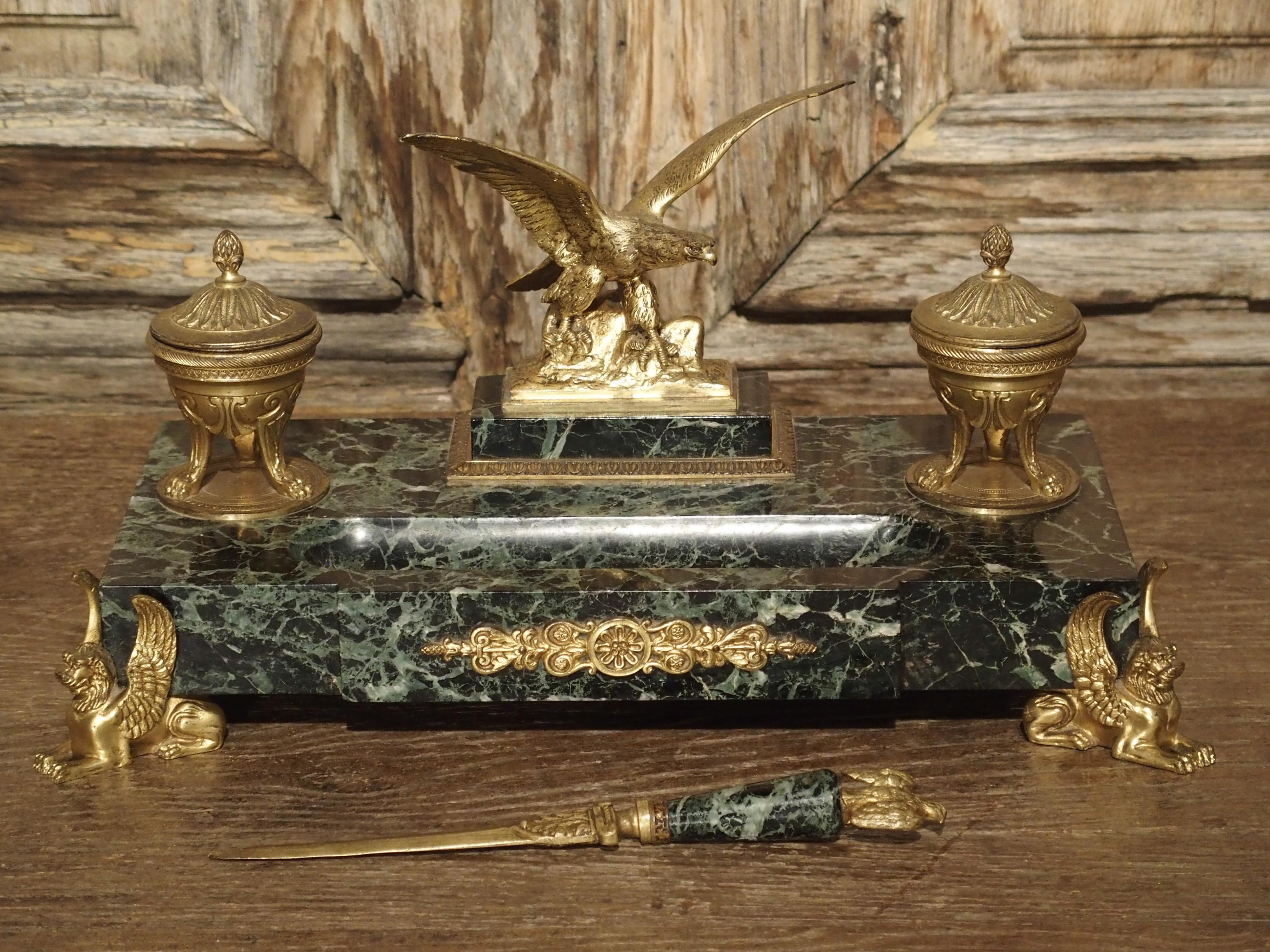 French Empire Style Marble and Bronze Inkwell with Letter Opener, circa 1860 14