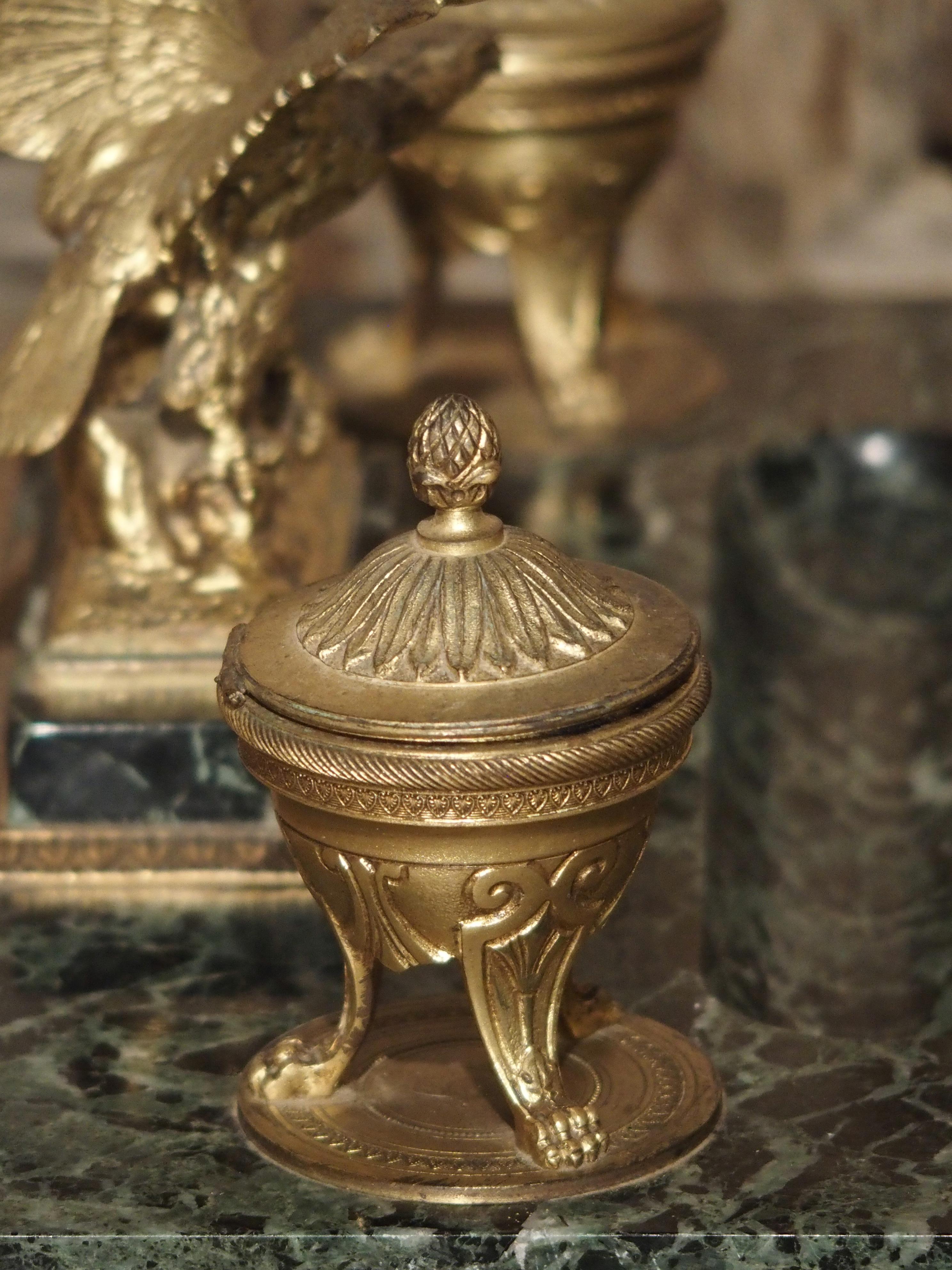 Carved French Empire Style Marble and Bronze Inkwell with Letter Opener, circa 1860