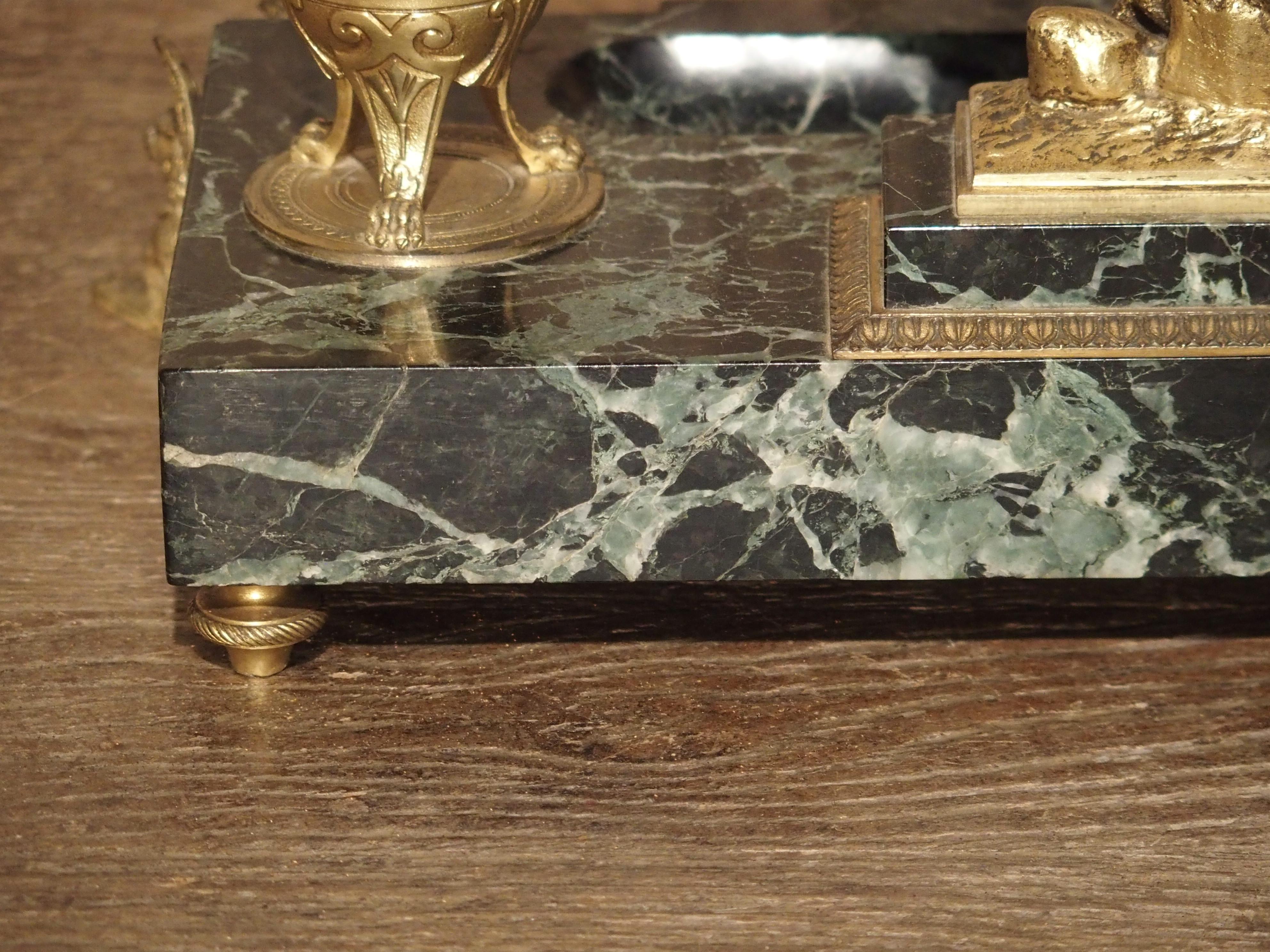 19th Century French Empire Style Marble and Bronze Inkwell with Letter Opener, circa 1860