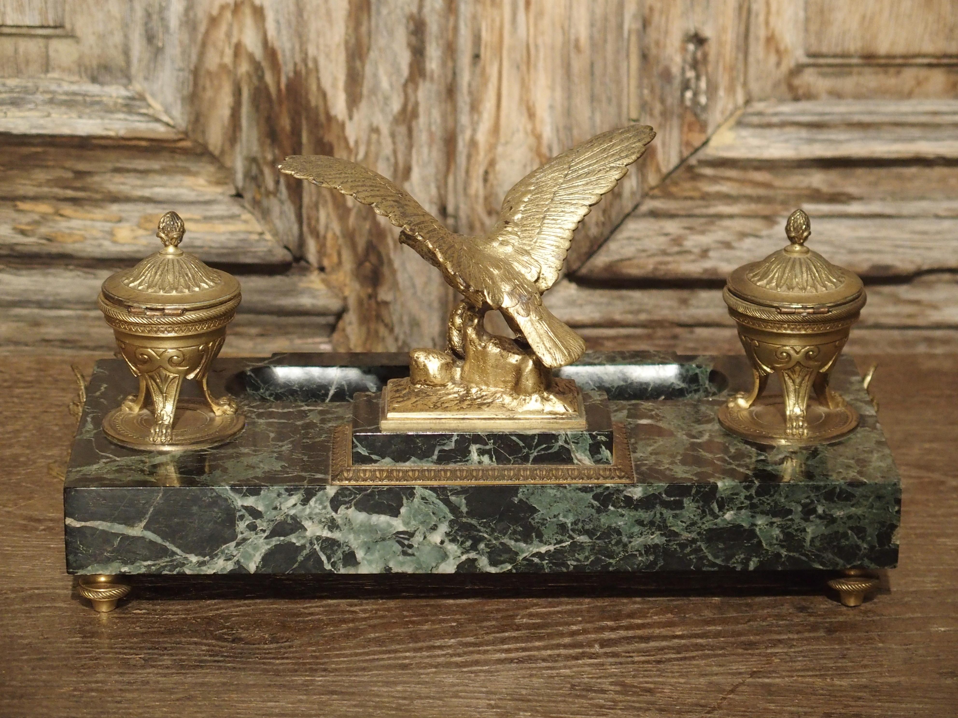 French Empire Style Marble and Bronze Inkwell with Letter Opener, circa 1860 1