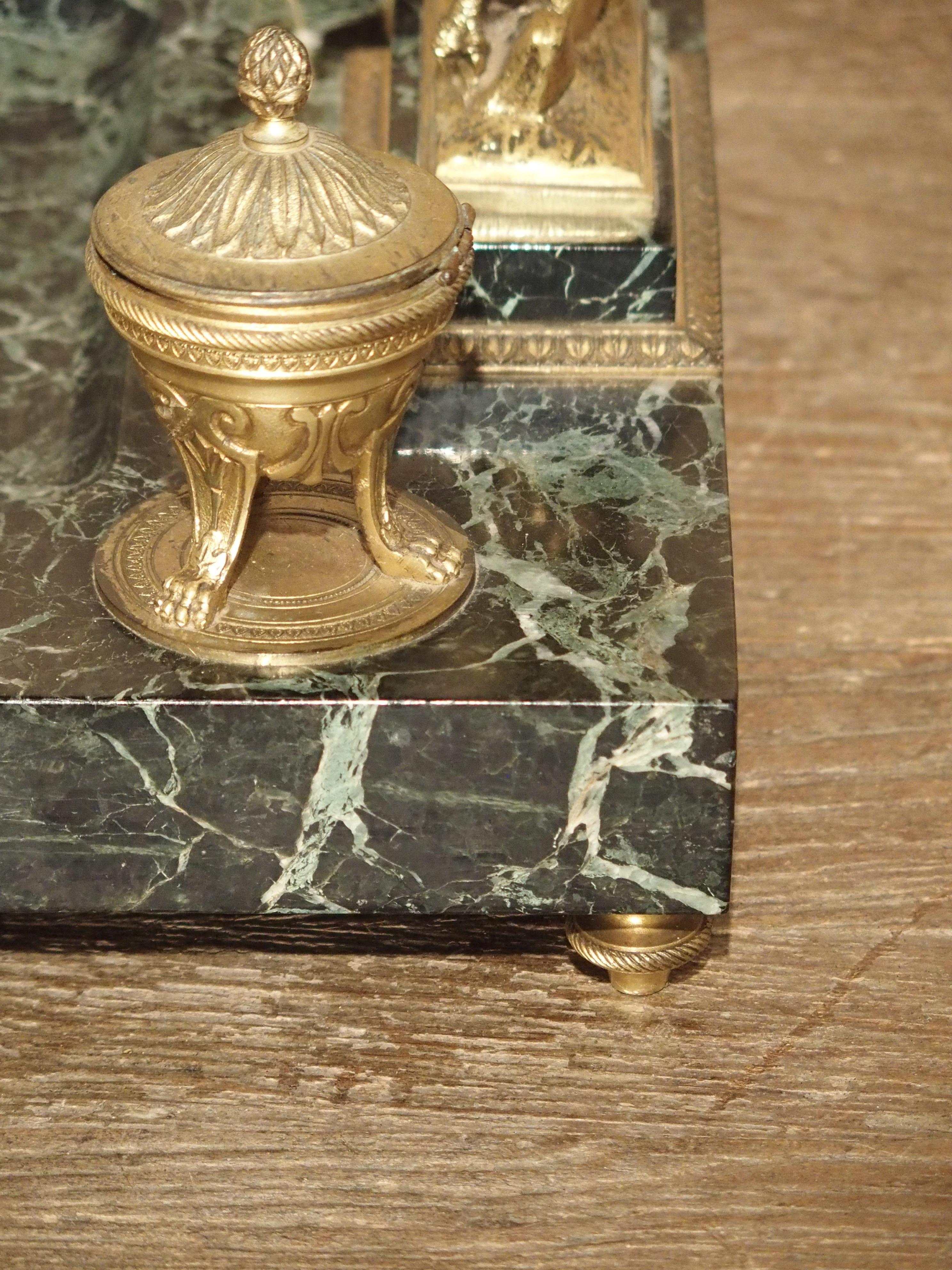 French Empire Style Marble and Bronze Inkwell with Letter Opener, circa 1860 3