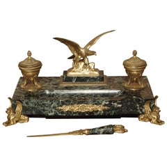 French Empire Style Marble and Bronze Inkwell with Letter Opener, circa 1860