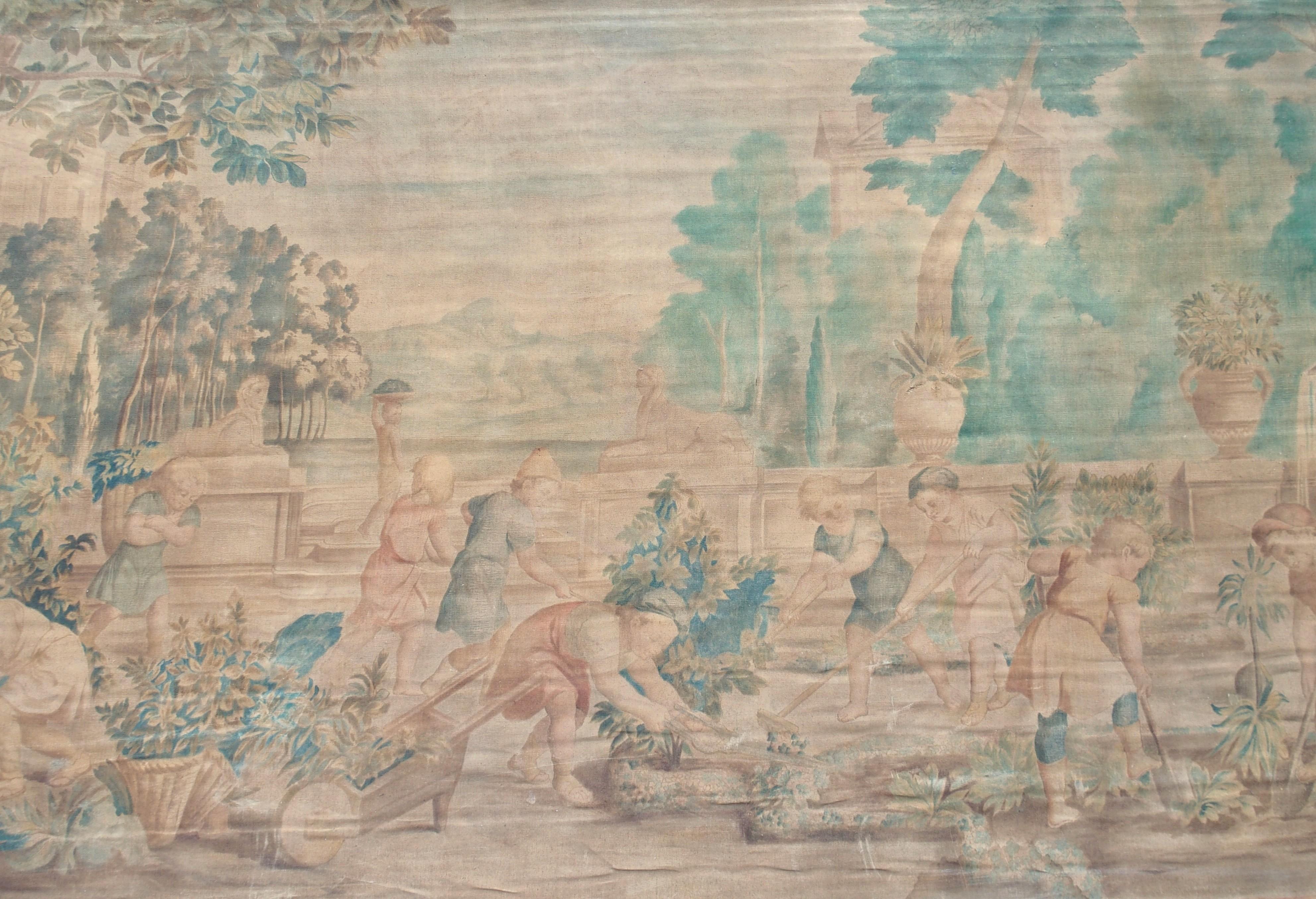 CIRCA 1860 Französische Toile Peinte, Die Kindergärtner, nach Charles Le Brun im Angebot 9