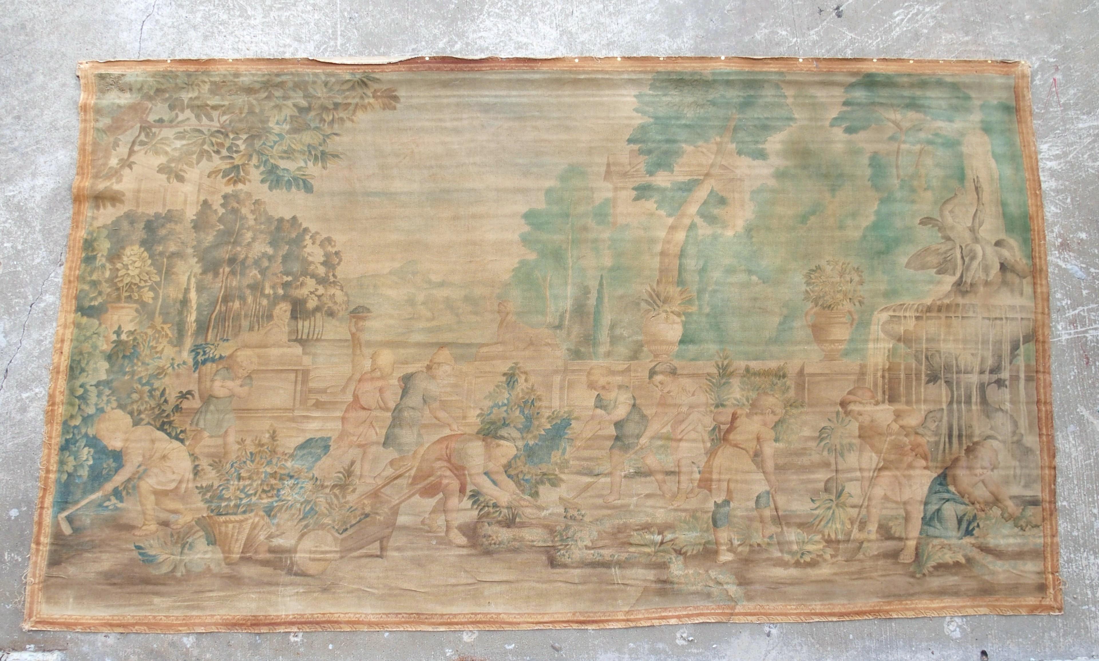 CIRCA 1860 Französische Toile Peinte, Die Kindergärtner, nach Charles Le Brun im Angebot 14