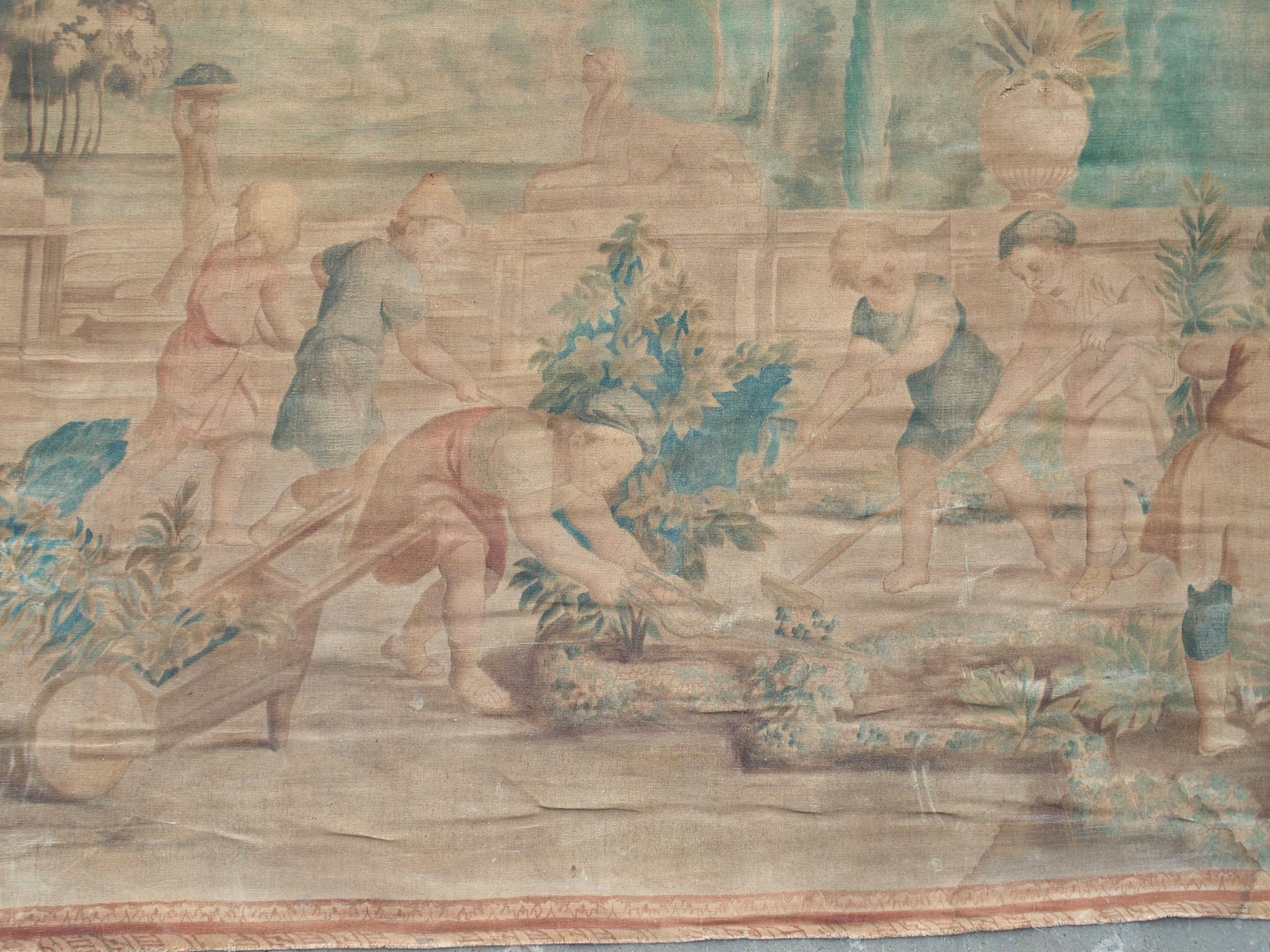 CIRCA 1860 Französische Toile Peinte, Die Kindergärtner, nach Charles Le Brun im Angebot 1