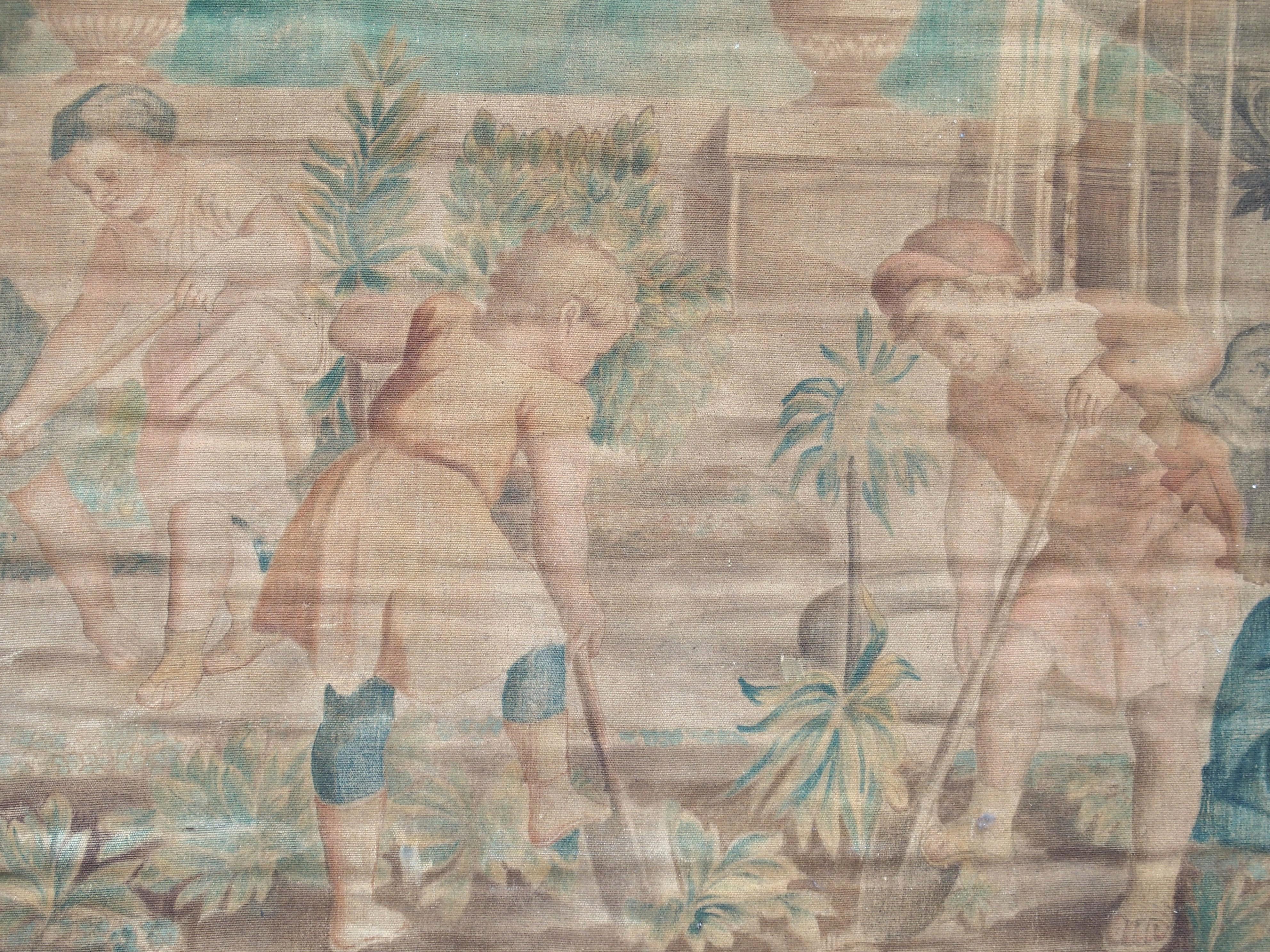 CIRCA 1860 Französische Toile Peinte, Die Kindergärtner, nach Charles Le Brun im Angebot 3