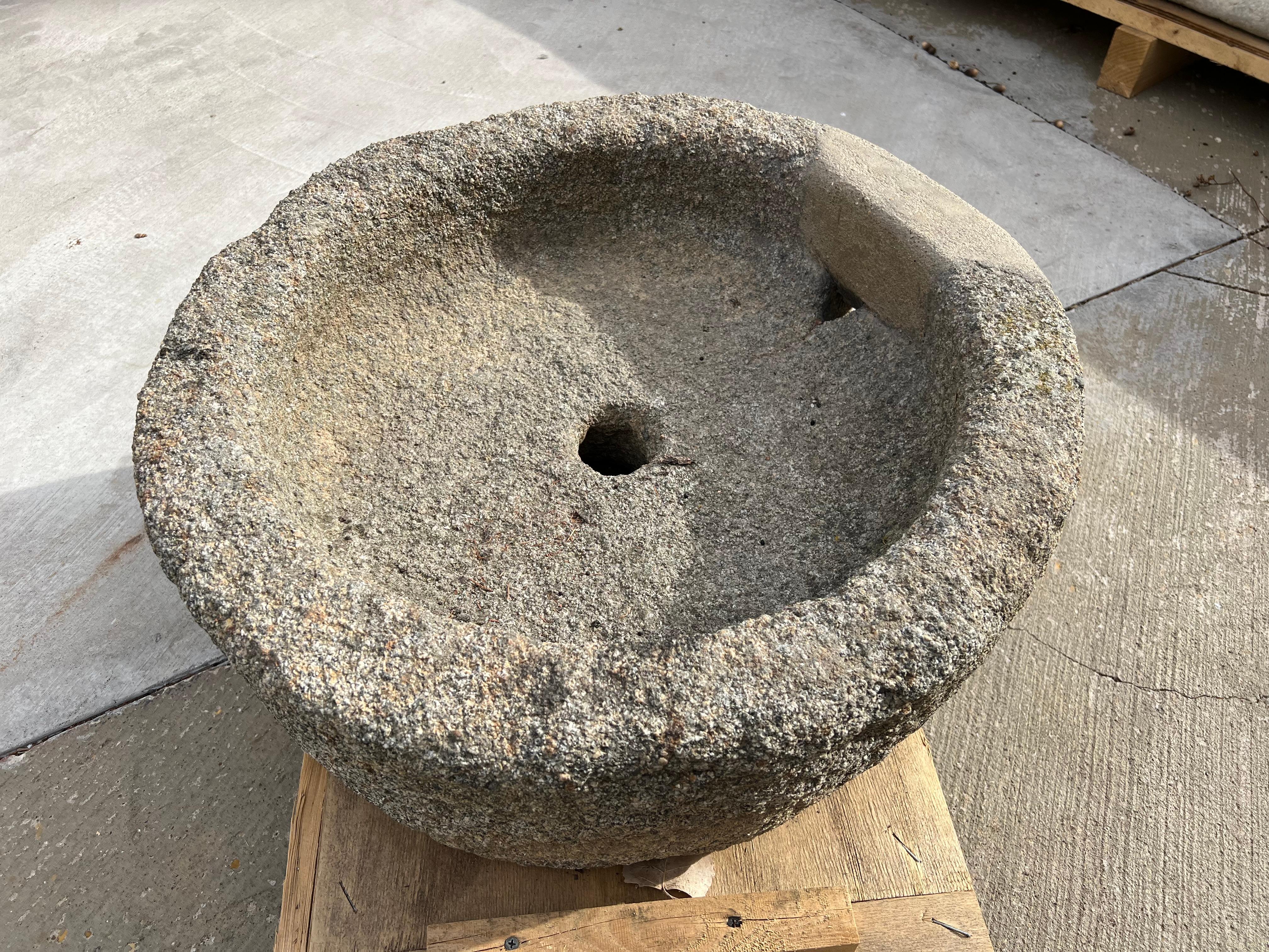 Hand-Carved Circa 1860 Granite Mill Stone or Trough Sink from Normandy, France For Sale