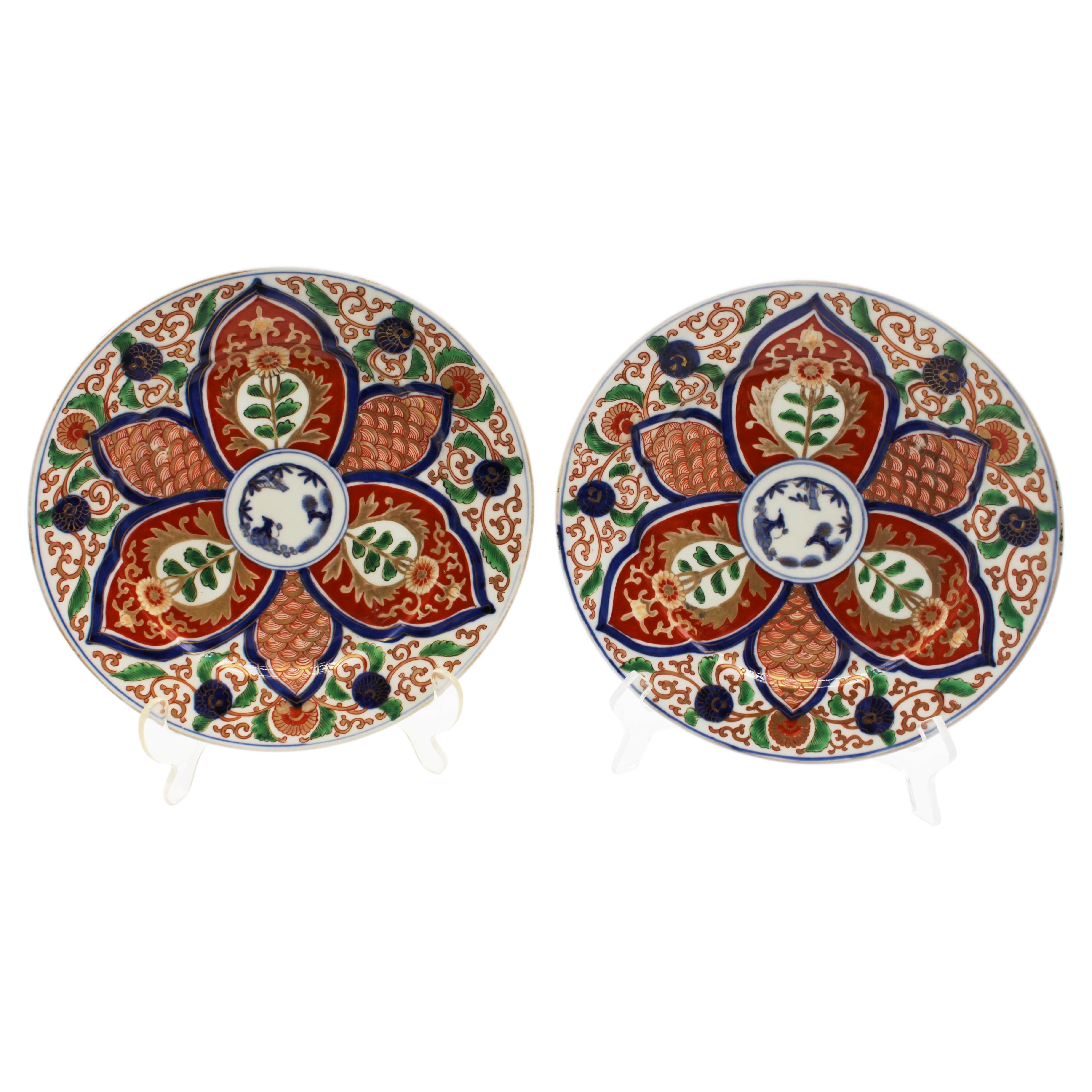Circa 1860 Japanese Pair of Boldly Decorated Imari Plates