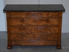 Louis Philippe Burr Walnut & Fossil Marble Commode Chest of Drawers, circa 1860