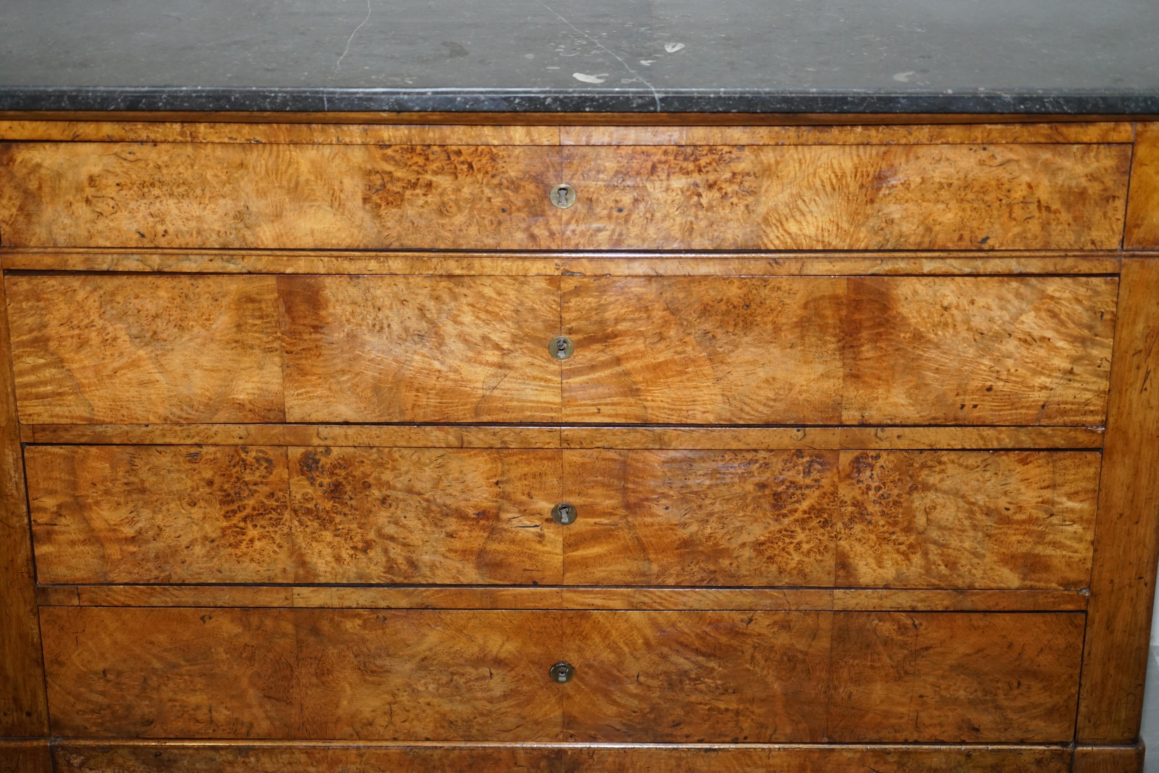 Louis Philippe Burr Walnut & Fossil Marble Commode Chest of Drawers, circa 1860 3