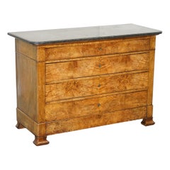 Louis Philippe Burr Walnut & Fossil Marble Commode Chest of Drawers, circa 1860