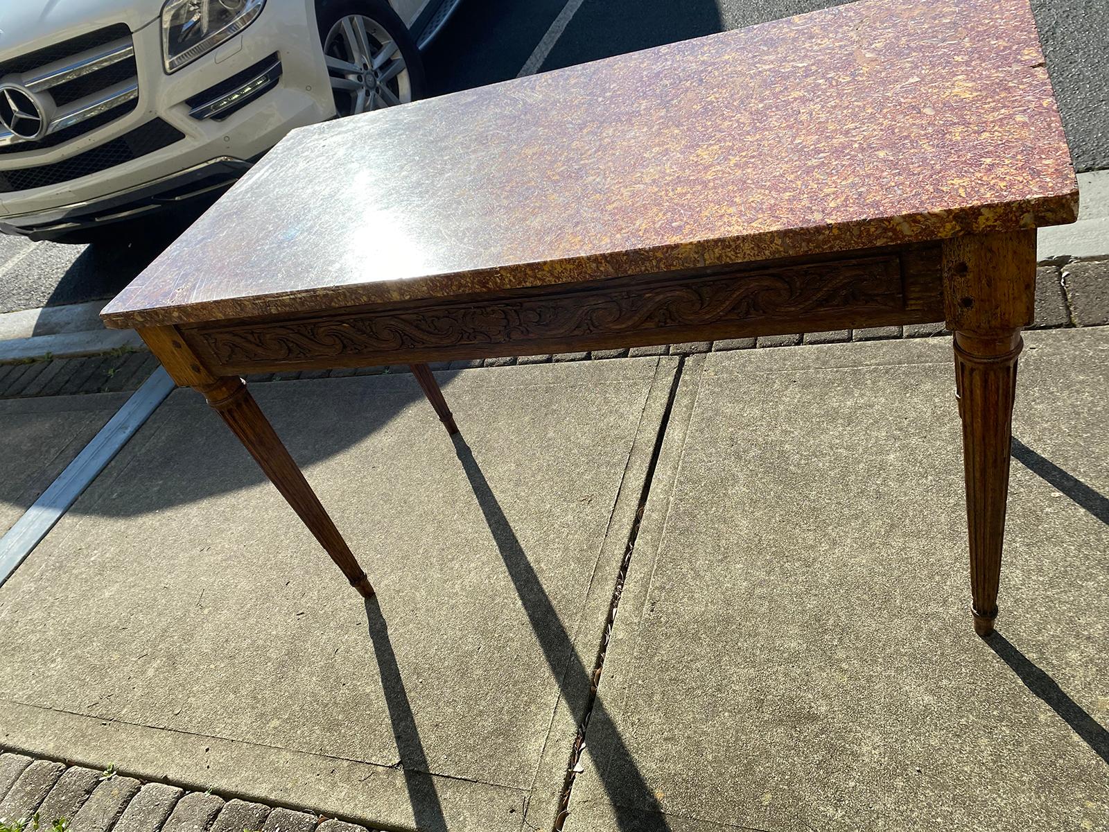 Napoleon III Oak Console Table with Spanish Jaune Marble Top, Circa 1860 10