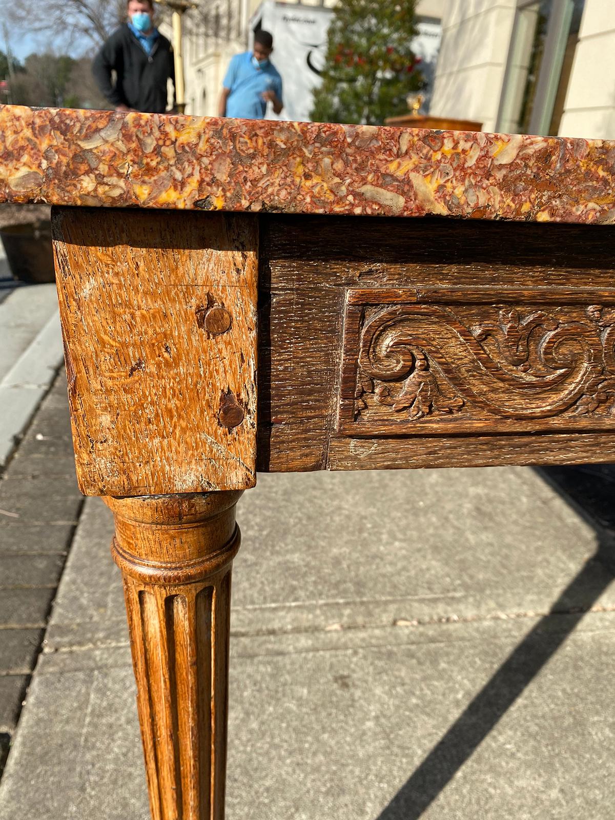 Napoleon III Oak Console Table with Spanish Jaune Marble Top, Circa 1860 2