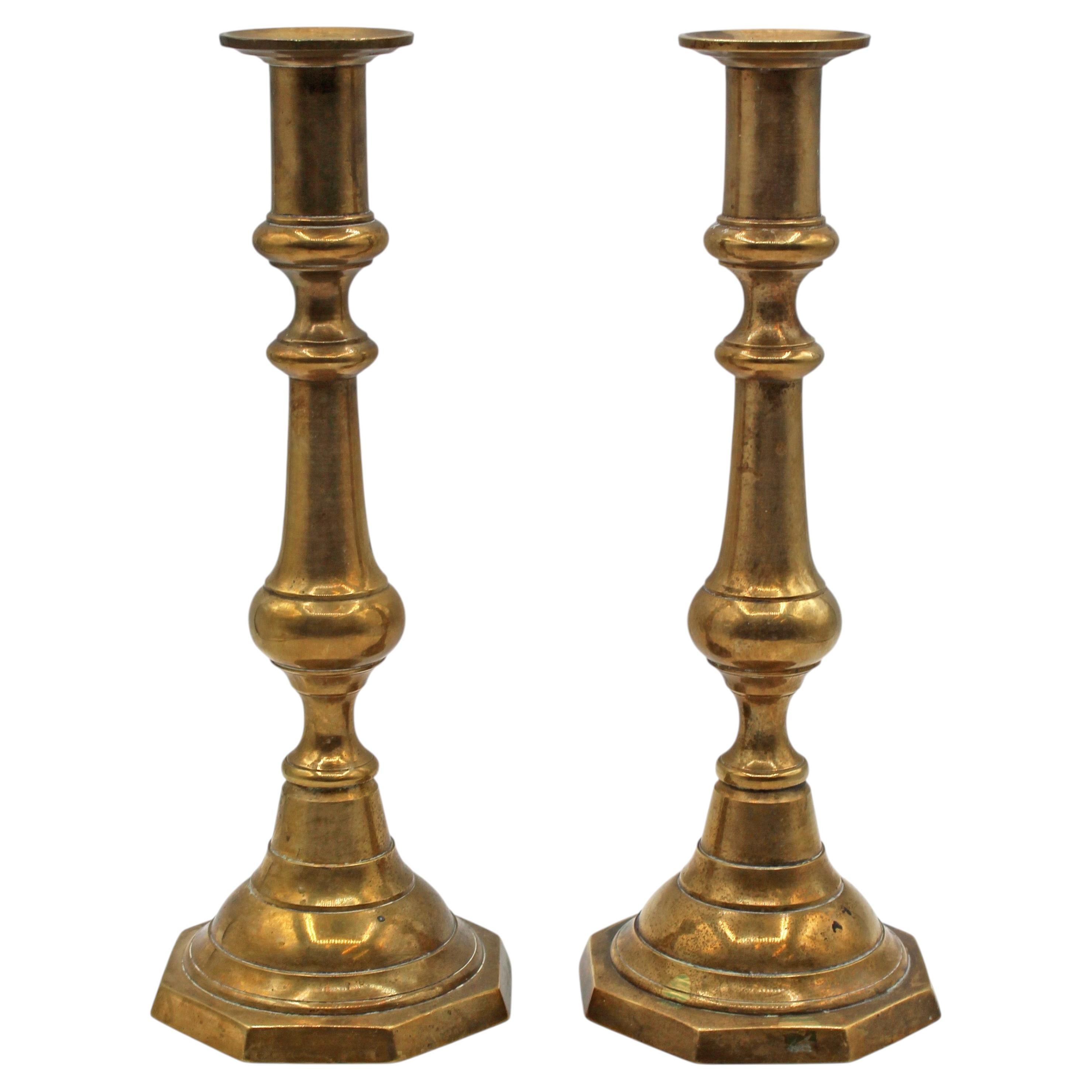 Circa 1860 Pair of English Brass Candlesticks
