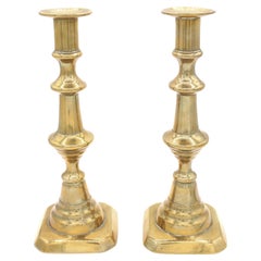 Circa 1860 Pair of English Brass Push-Rod Candlesticks