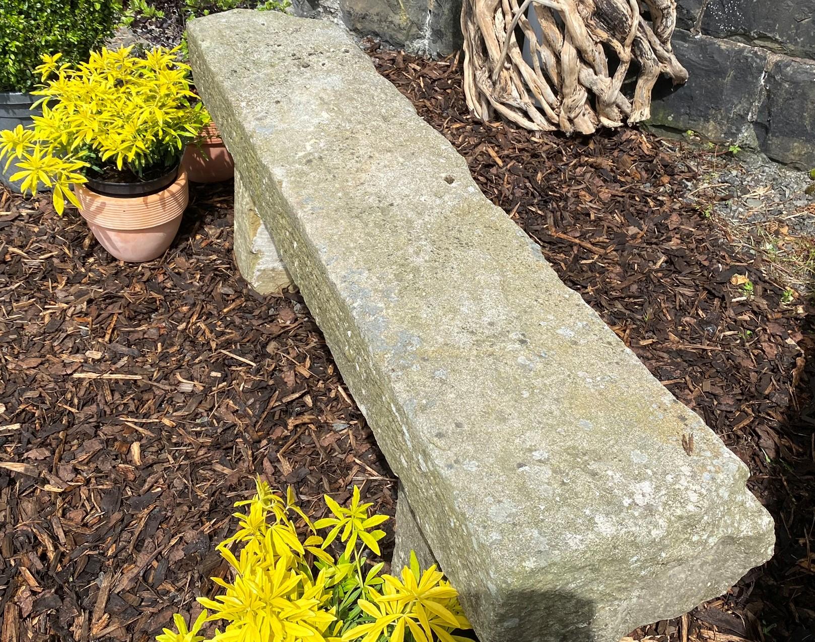 Banc de jardin anglais en pierre sculptée et grès, siège pour jardin altéré 1860 en vente 5