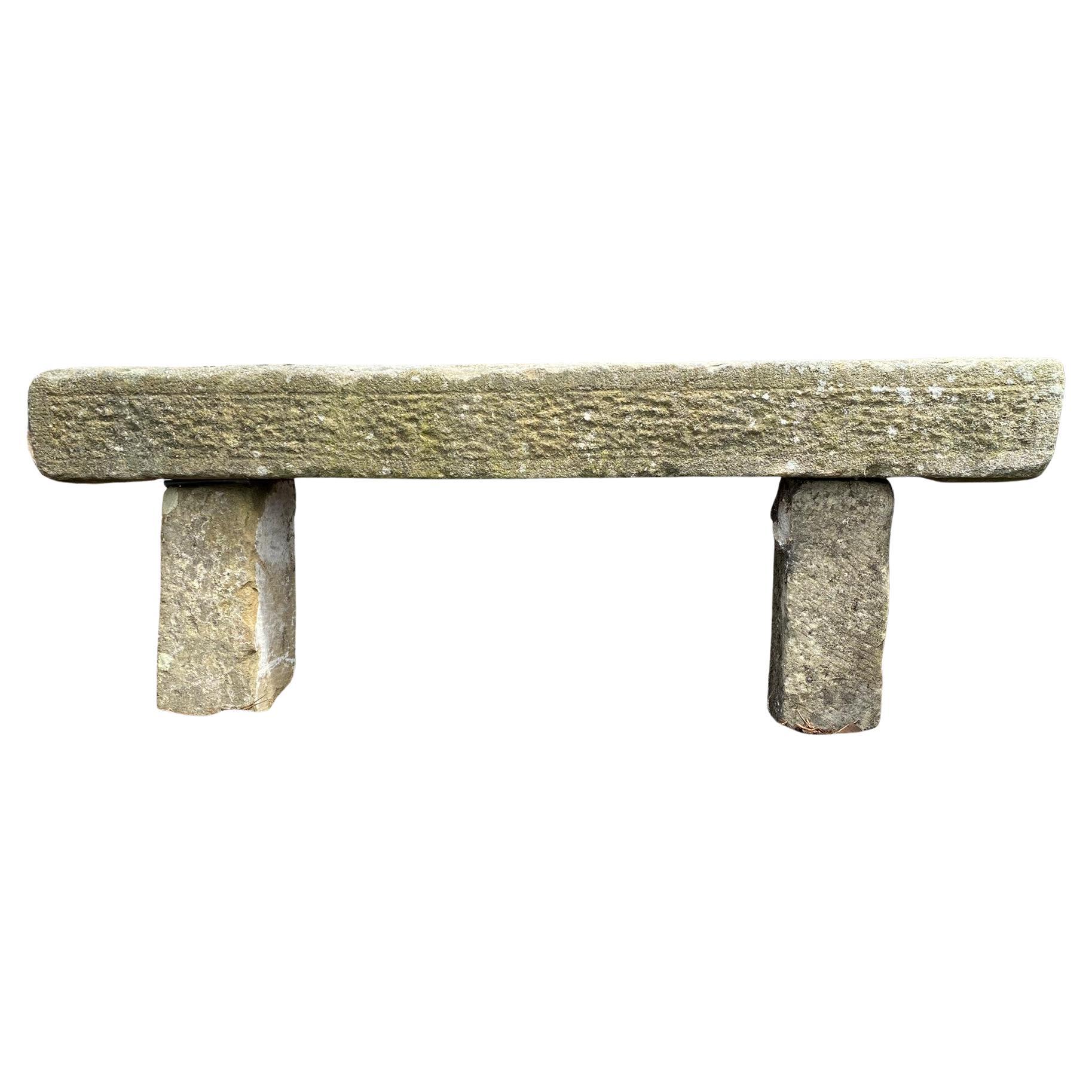 English Carved Stone Sandstone Garden Bench Seat Weathered Garden Feature 1860 For Sale