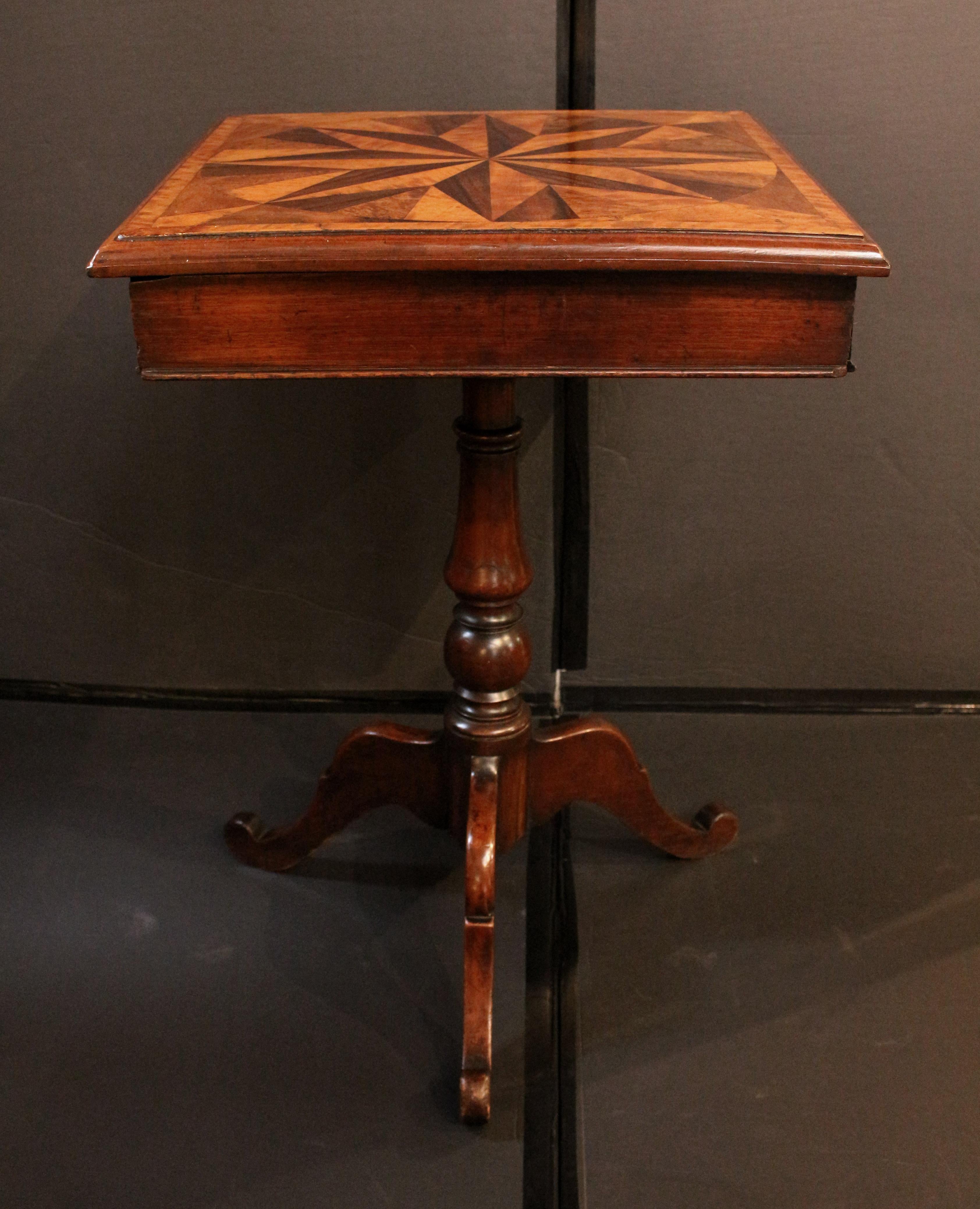 Victorian Circa 1860 Star Inlaid Top Side Table with Drawer, English For Sale