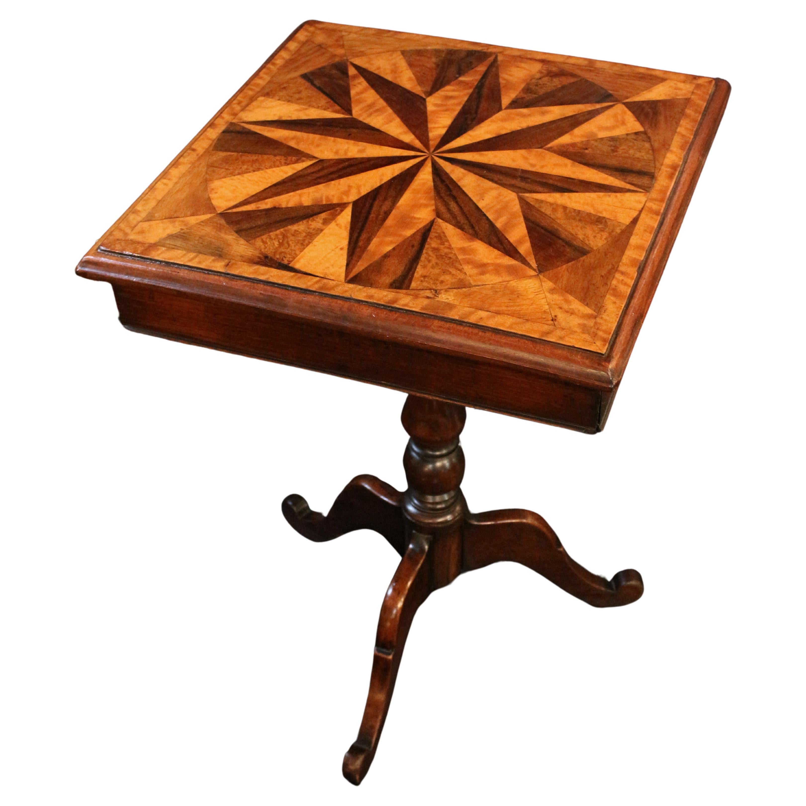 Circa 1860 Star Inlaid Top Side Table with Drawer, English For Sale