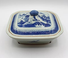 Circa 1860s Blue Canton Covered Vegetable Dish