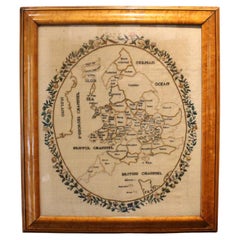 circa 1860s Embroidered Map of England and Wales