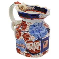 Circa 1860s English Large Ironstone Octagonal Jug With Dragon Handle Circa 1860s English Large Ironstone Octagonal Jug With Dragon Handle