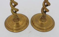 Circa 1860s English Pair of Open-Barley Twist Brass Candlesticks