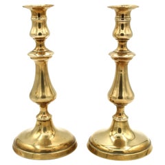 Circa 1860s Pair of English Push-Rod Brass Candlesticks