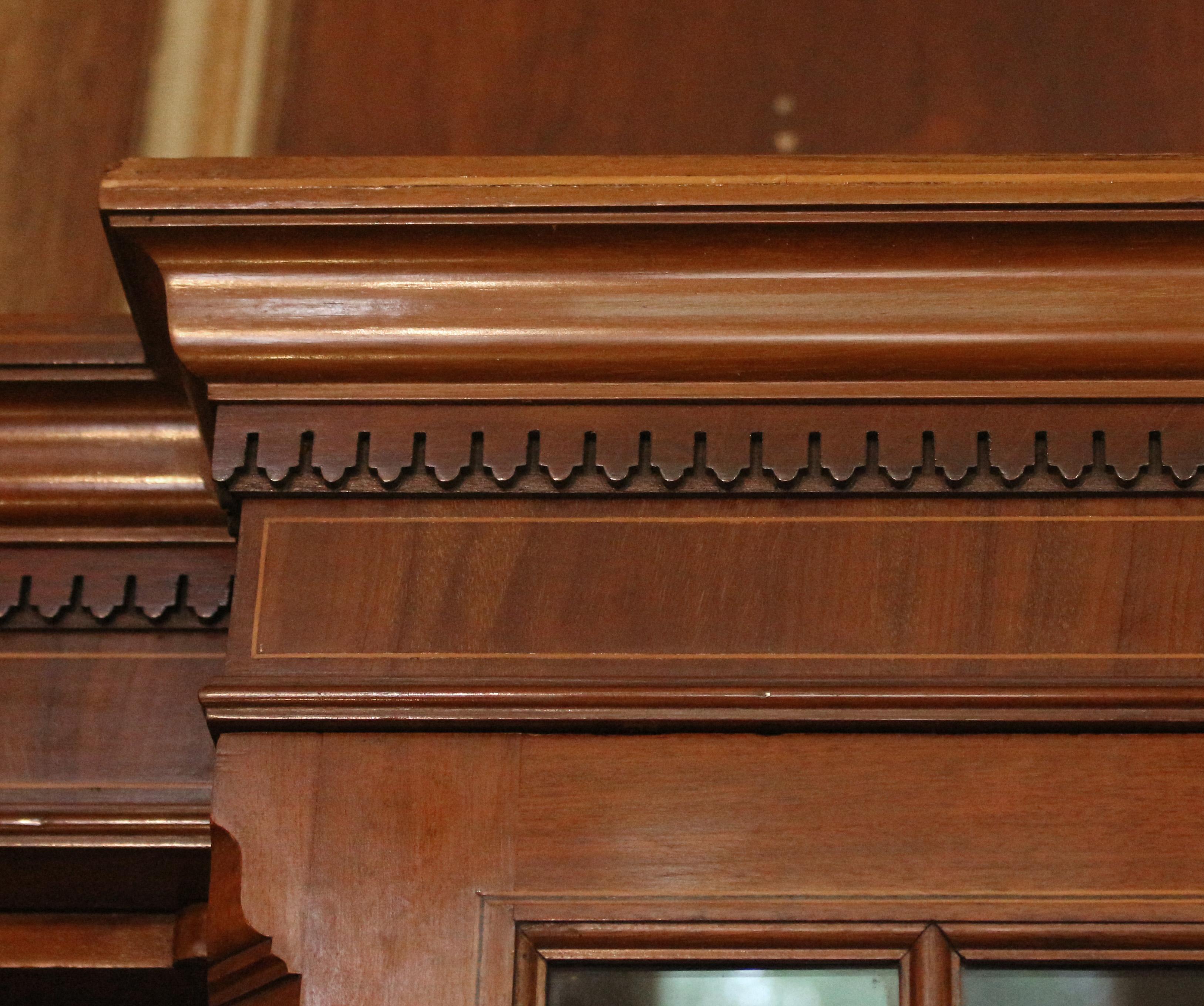 Circa 1860s Sheraton Revival English Breakfront Bookcase Cabinet 2