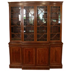 Circa 1860s Sheraton Revival English Breakfront Bookcase Cabinet