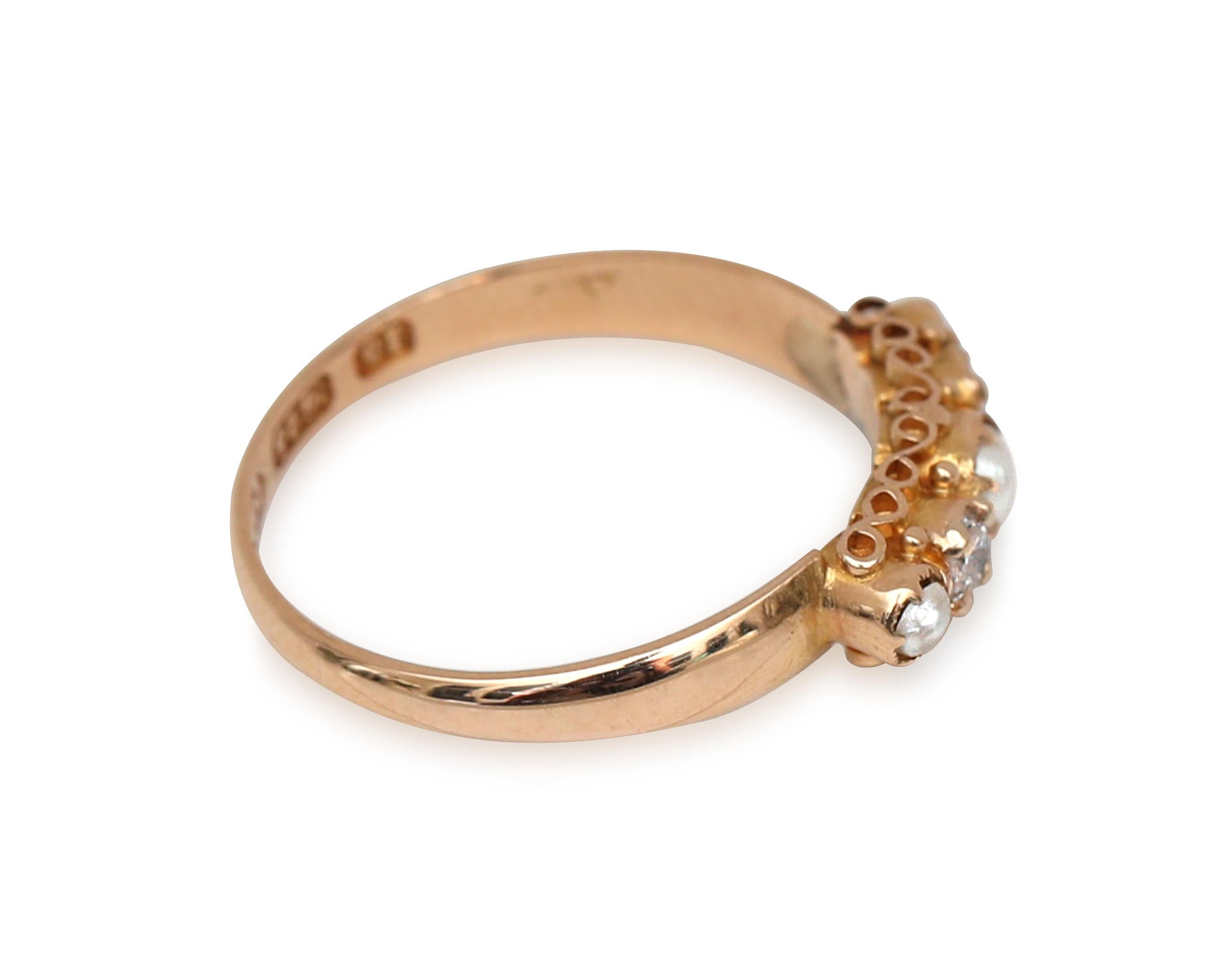 Women's British Victorian Pearl and Diamond Five-Stone Ring, circa 1864