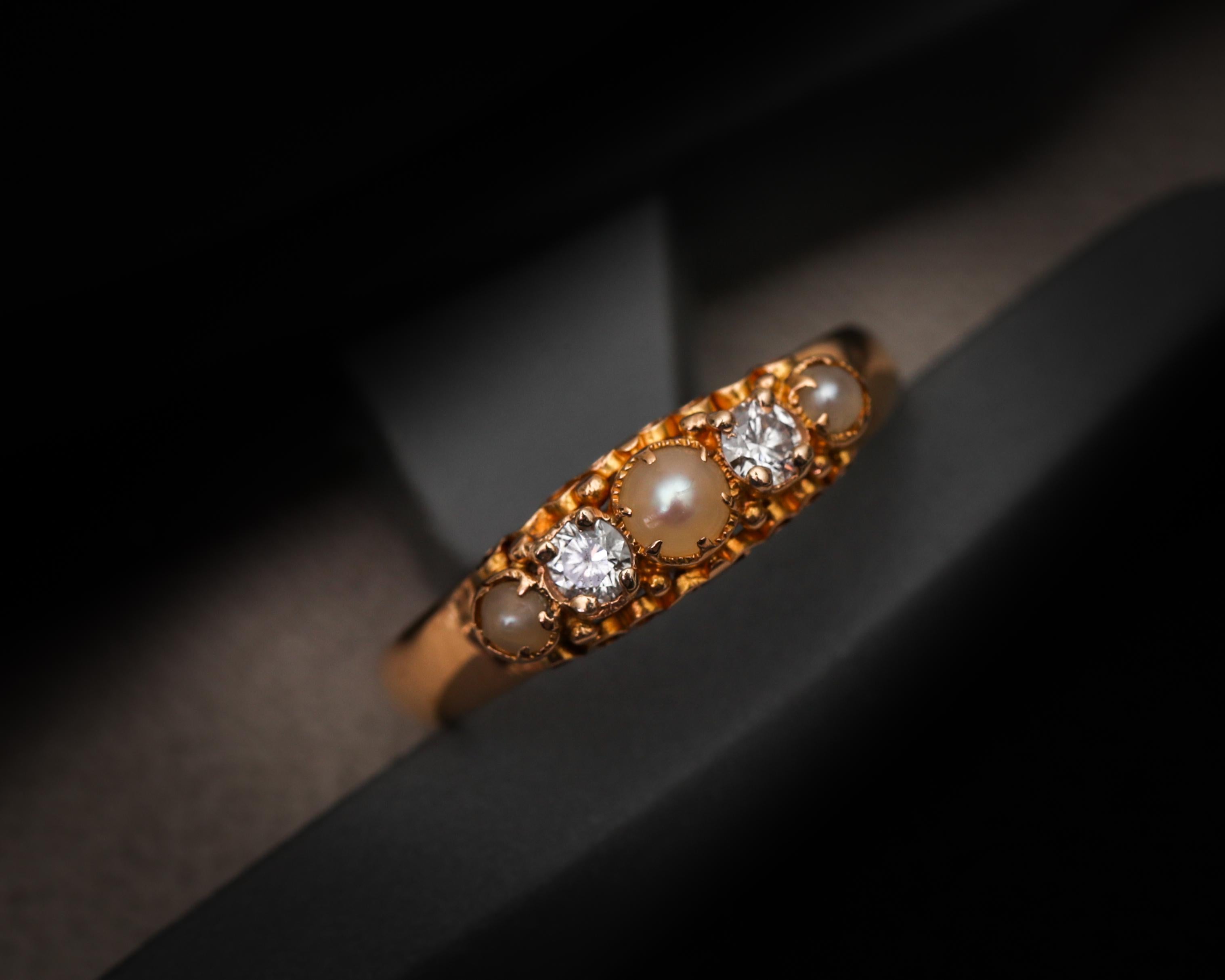 British Victorian Pearl and Diamond Five-Stone Ring, circa 1864 1