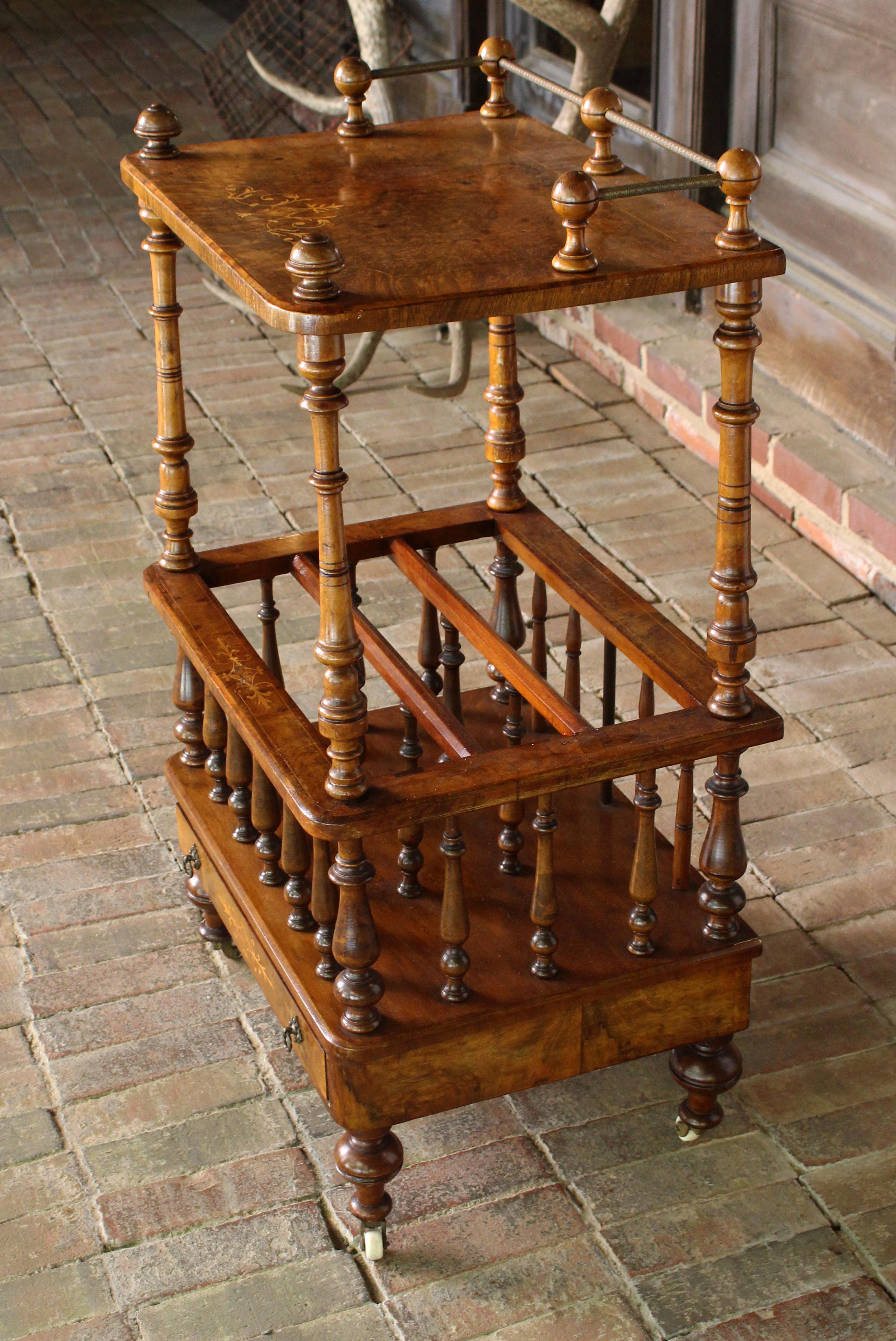 English Circa 1865-85 Burl Walnut Canterbury Stand Table For Sale
