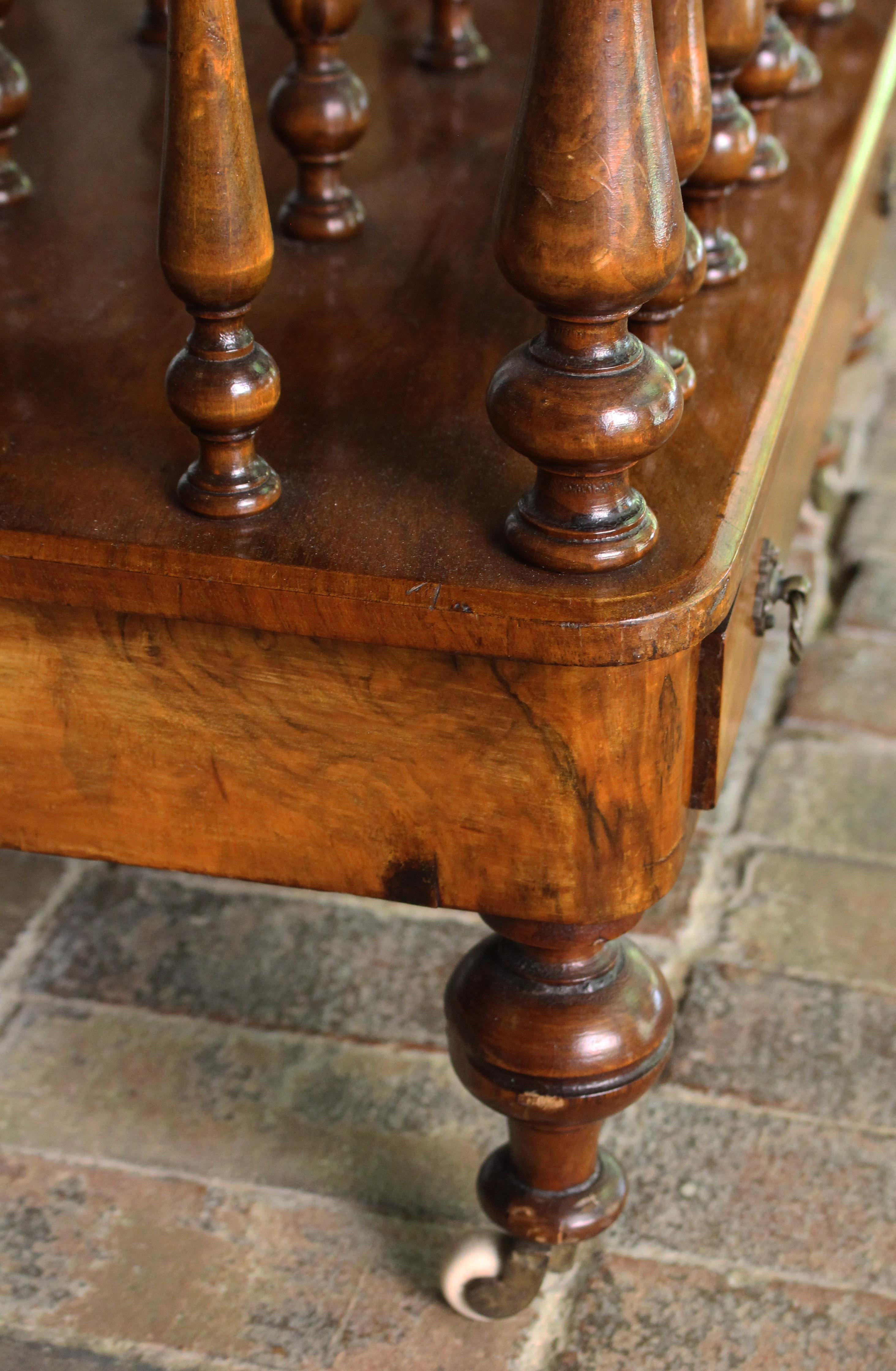 19th Century Circa 1865-85 Burl Walnut Canterbury Stand Table For Sale