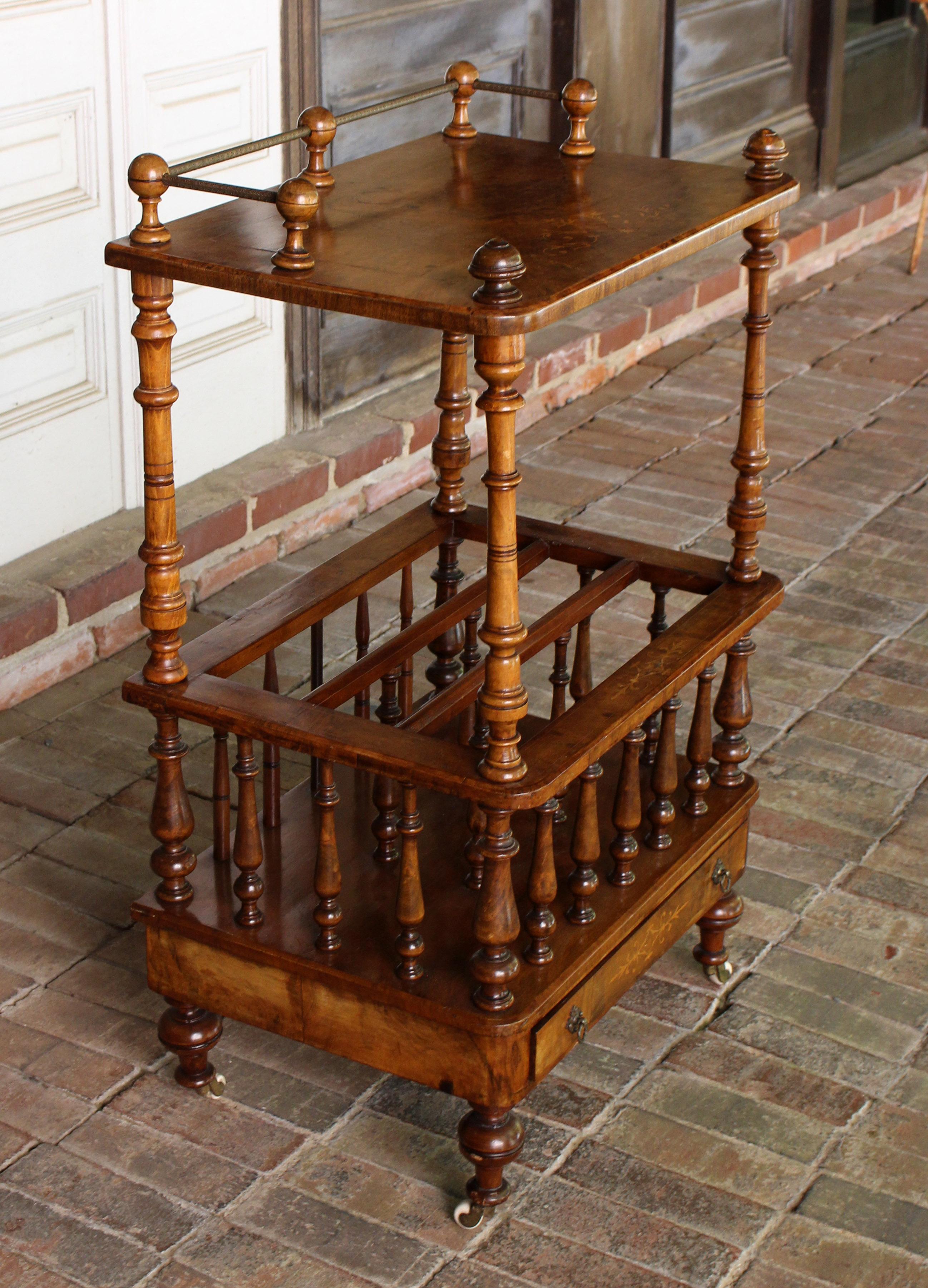 Circa 1865-85 Burl Walnut Canterbury Stand Table For Sale 1
