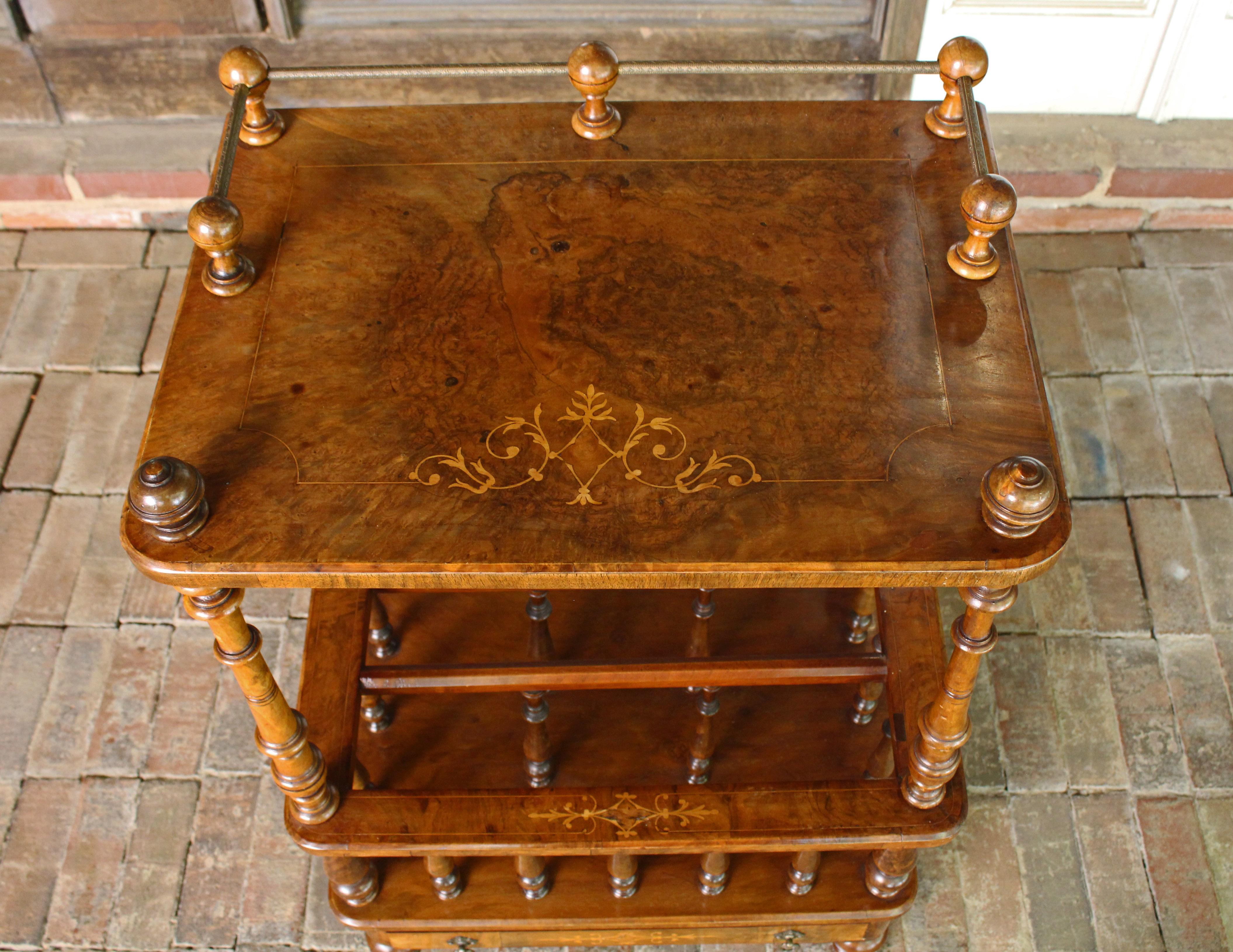 Circa 1865-85 Burl Walnut Canterbury Stand Table For Sale 2