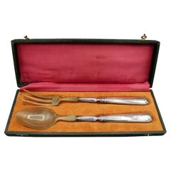 Circa 1870-80 Pair of French Silver & Horn Salad Servers