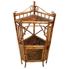 Antique Circa 1870 Bamboo & Lacquer Corner Etagere