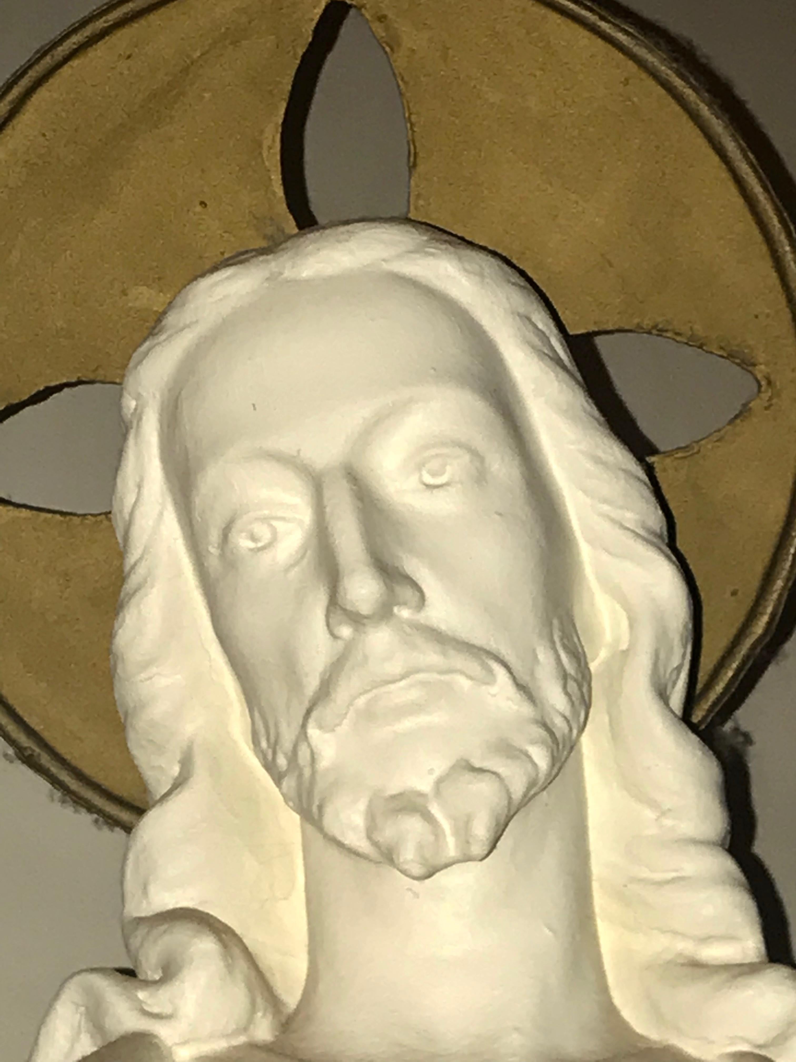 Belgian Carved Stone Baroque Revival Statue of Jesus, circa 1870 In Good Condition For Sale In Antwerp, BE