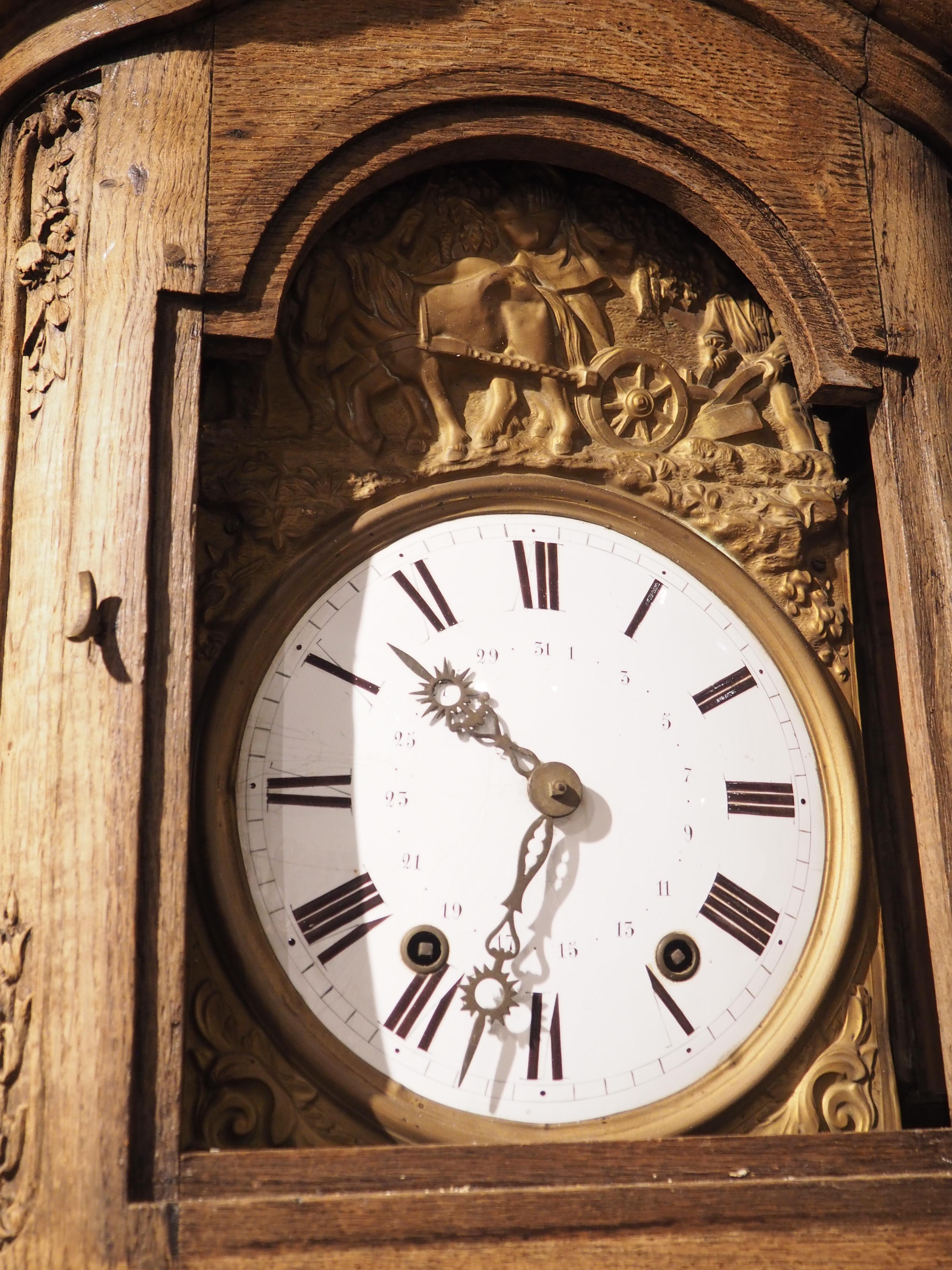 Horloge de parquet en chêne blanchi vers 1870, Liege, Belgique 6