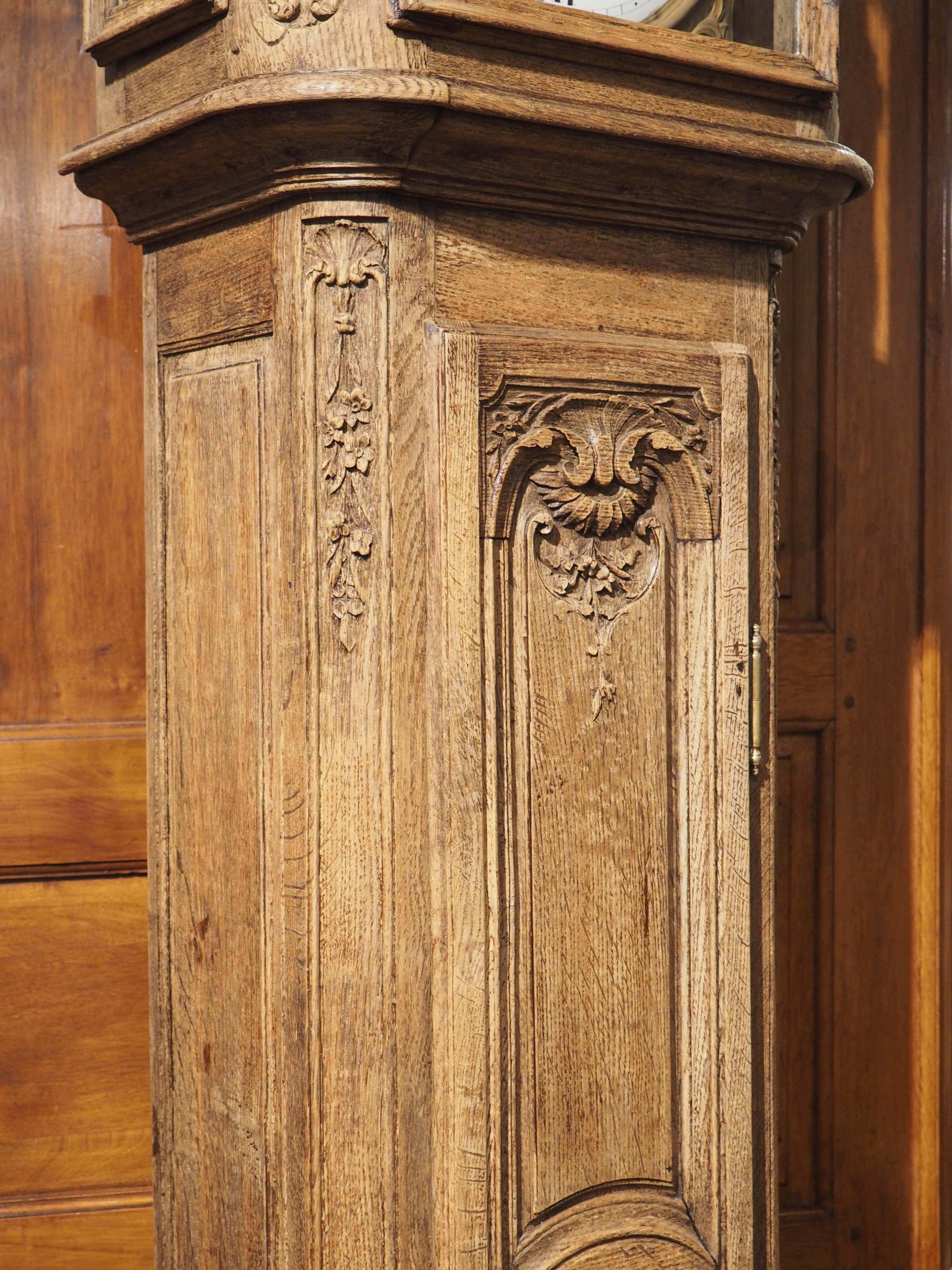 Bleached Oak Horloge De Parquet Clock Case from Liege, Belgium, circa 1870 In Good Condition In Dallas, TX