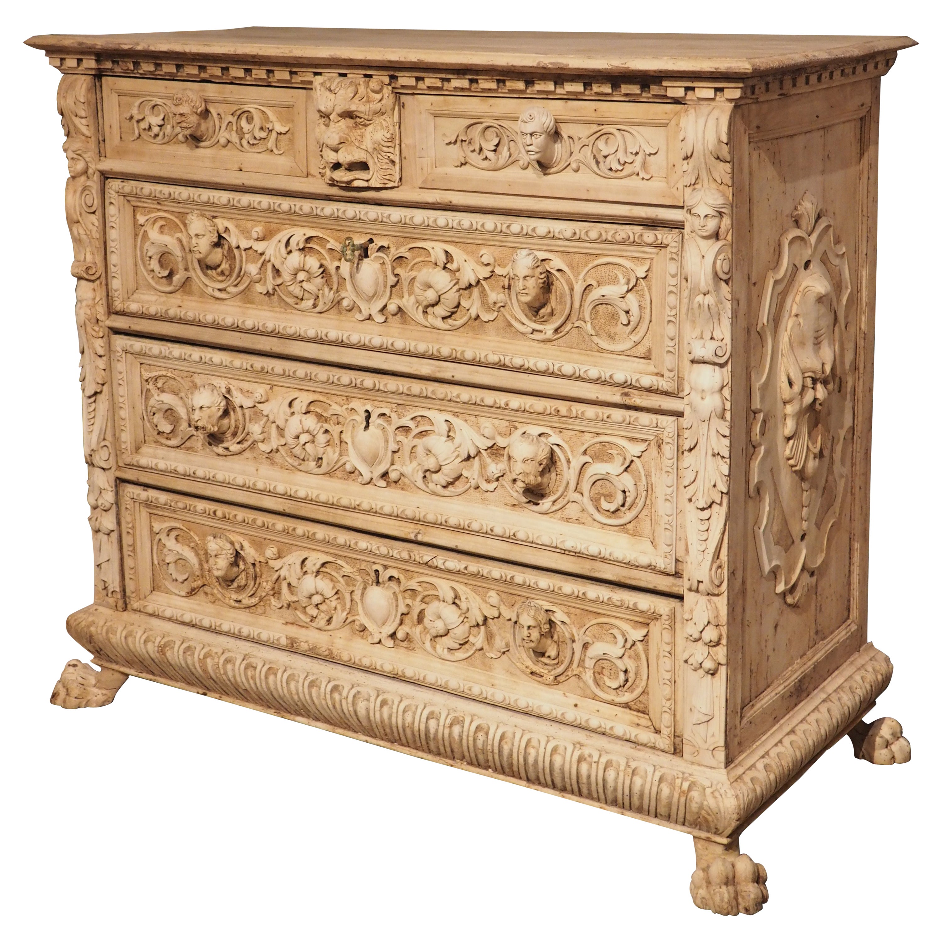 Circa 1870 Bleached Walnut Renaissance Style Commode from Florence, Italy
