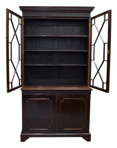 CIRCA 1870 CHIPPENDALE REVIVAL HARDWOOD BOOKCASE, MOULDED OUTSWEPT CORNiCE ABOVE