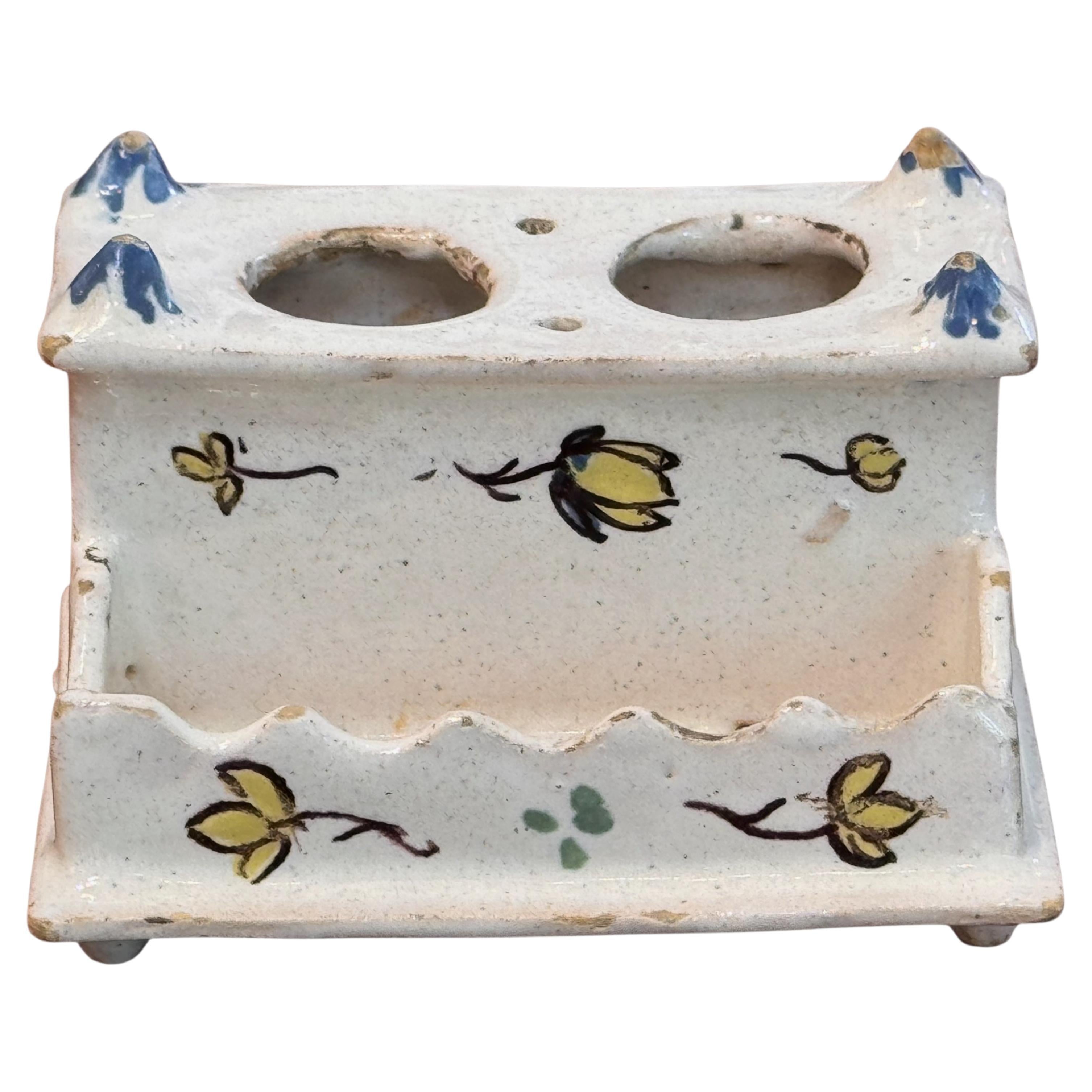 Circa 1870 Delft Pottery Inkwell