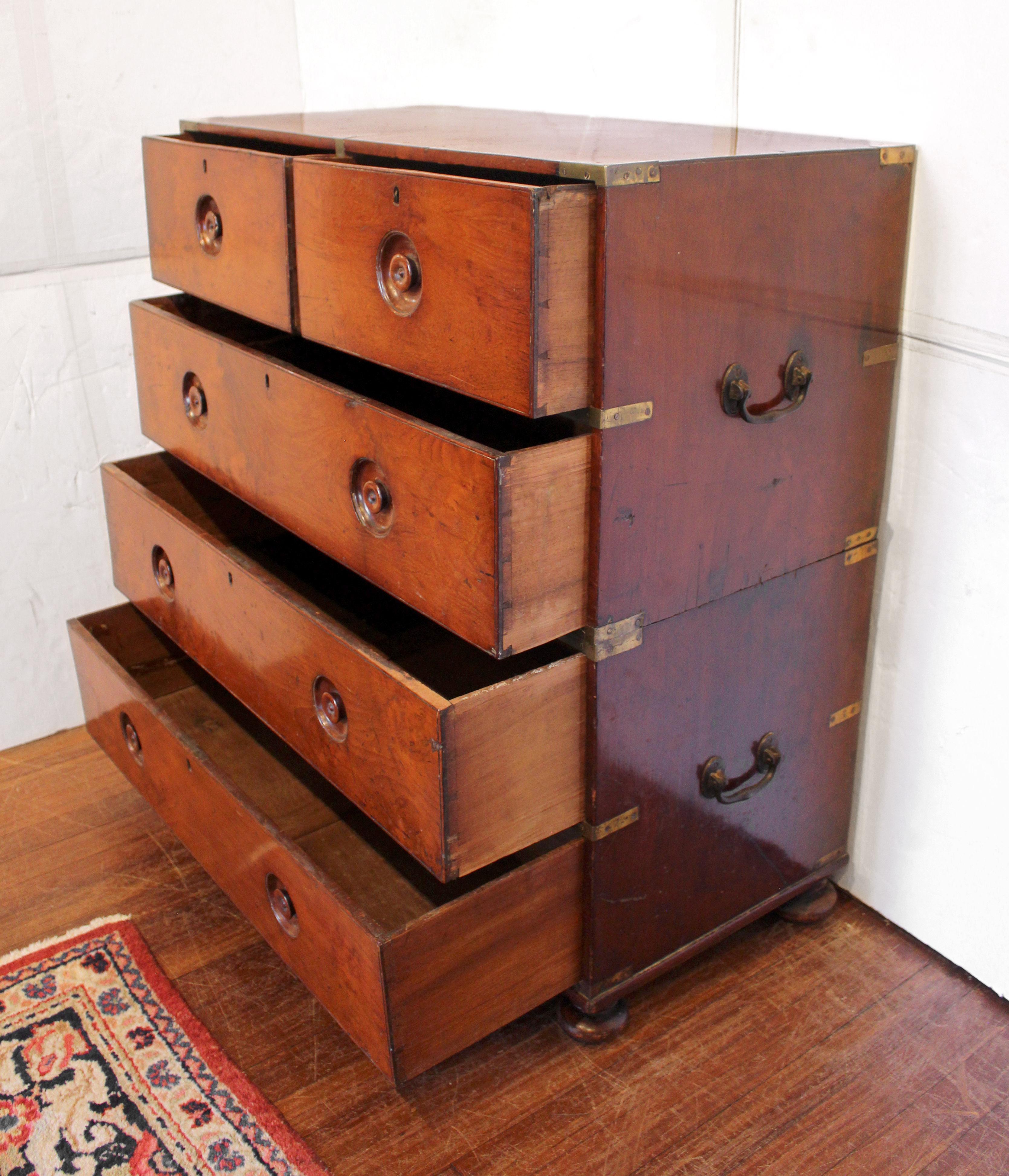 Brass Circa 1860 English Campaign Chest of Drawers For Sale