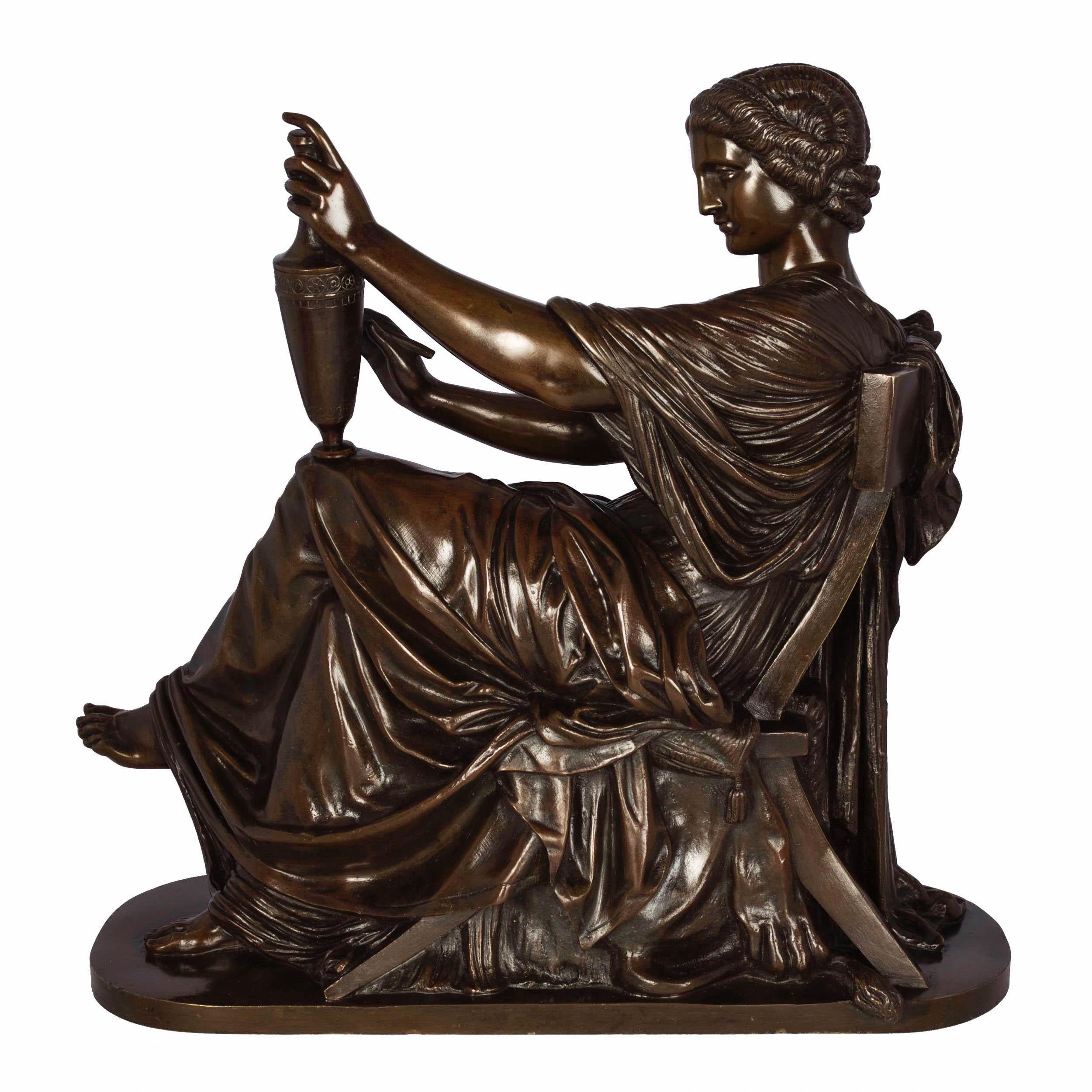 Originally exhibited in plaster at the Salon of 1857 (no. 3102), it was again exhibited at the Salon of 1861 (no. 3616) in marble with the title L'Art Étrusque. It was acquired by the French government for 7,000 francs and was subsequently placed in