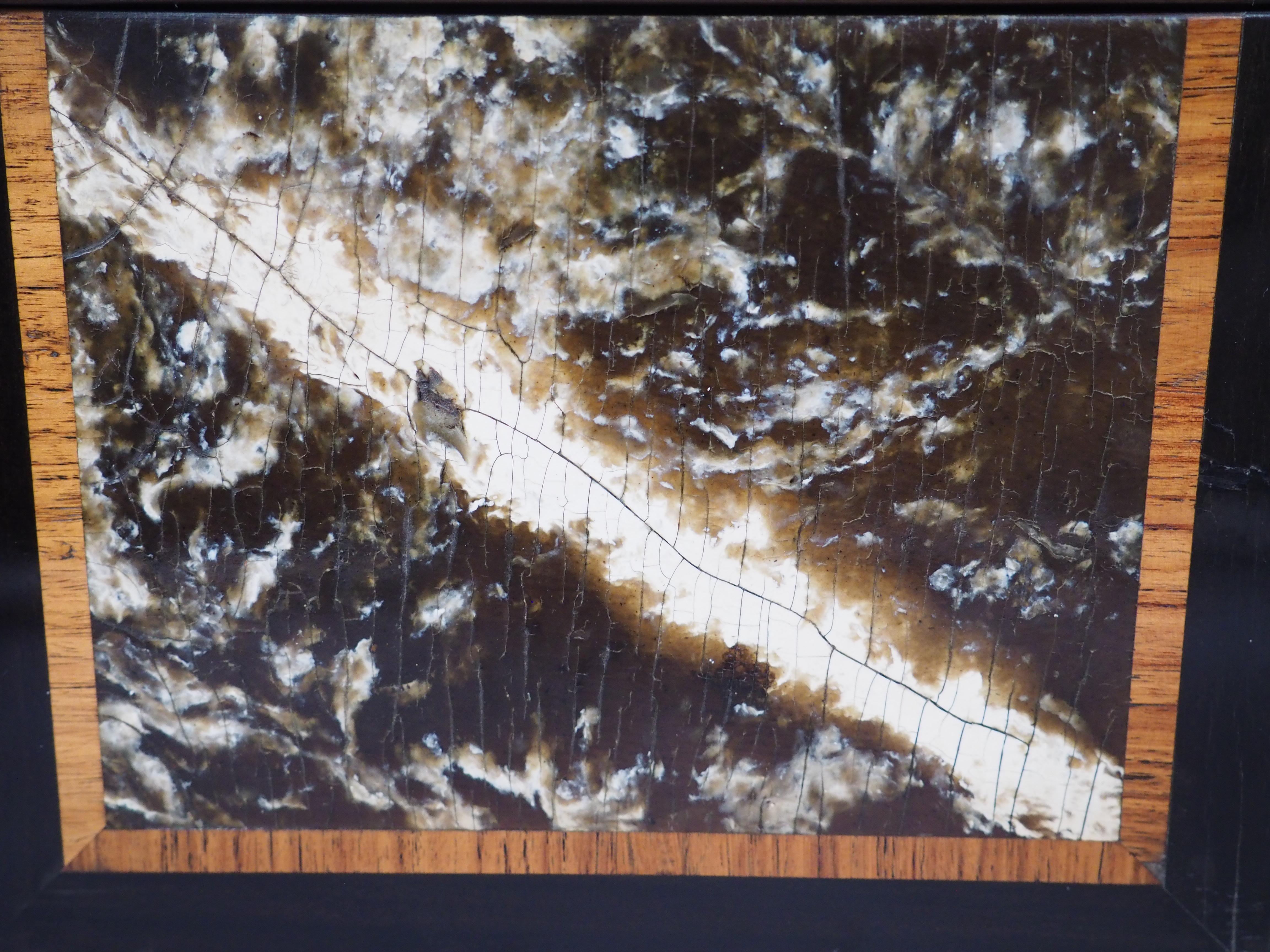 CIRCA 1870 Französisch Ebonized Armbrust Front Intarsien und geschnitten Messing Zigarren Humidor im Angebot 8