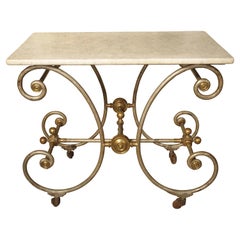 Antique French Iron and Brass Butchers Display Table with Marble Top, circa 1870