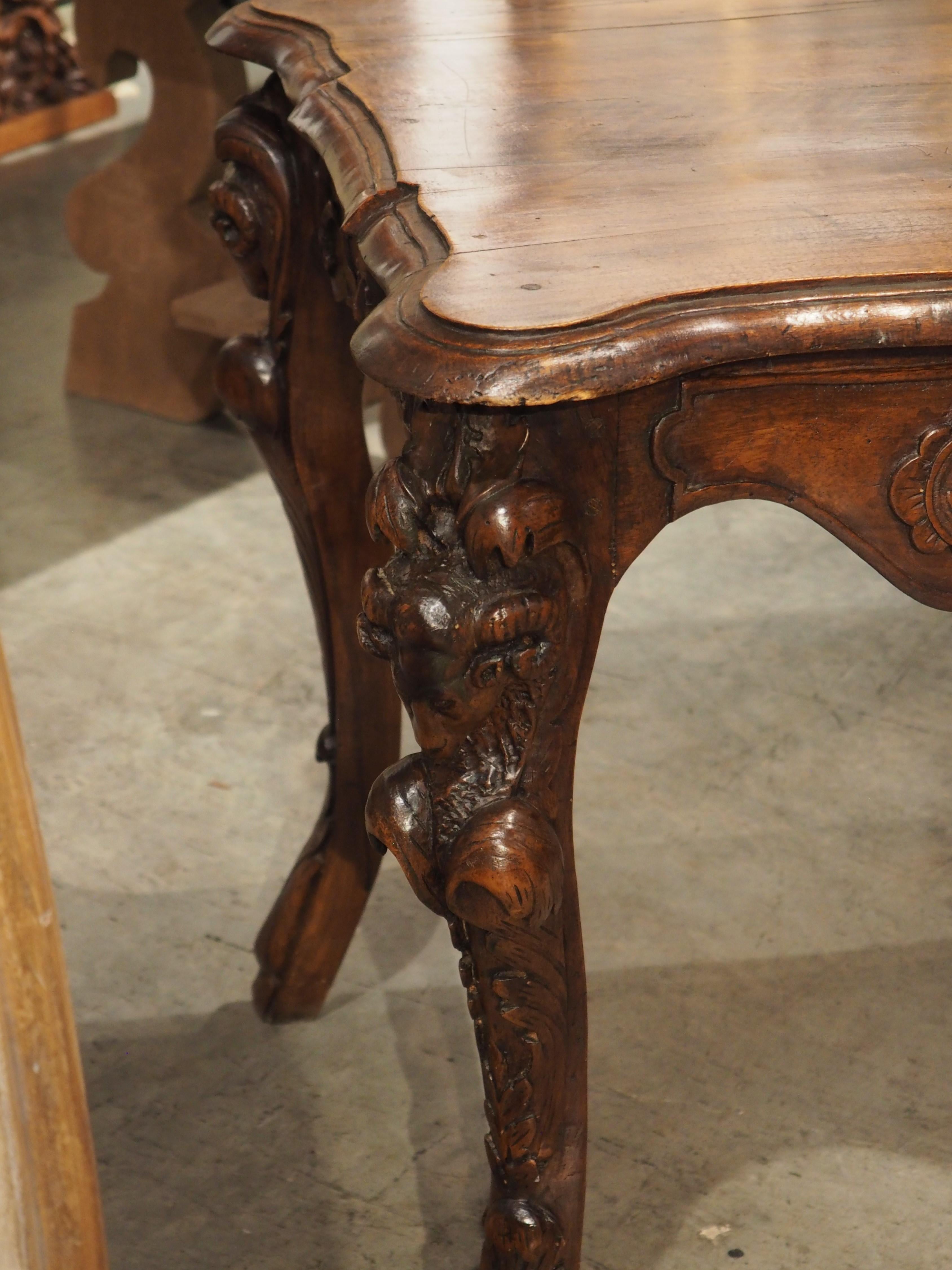 Circa 1870 French Walnut Wood Center Table with Rams' Heads and Fleur De Lys For Sale 10