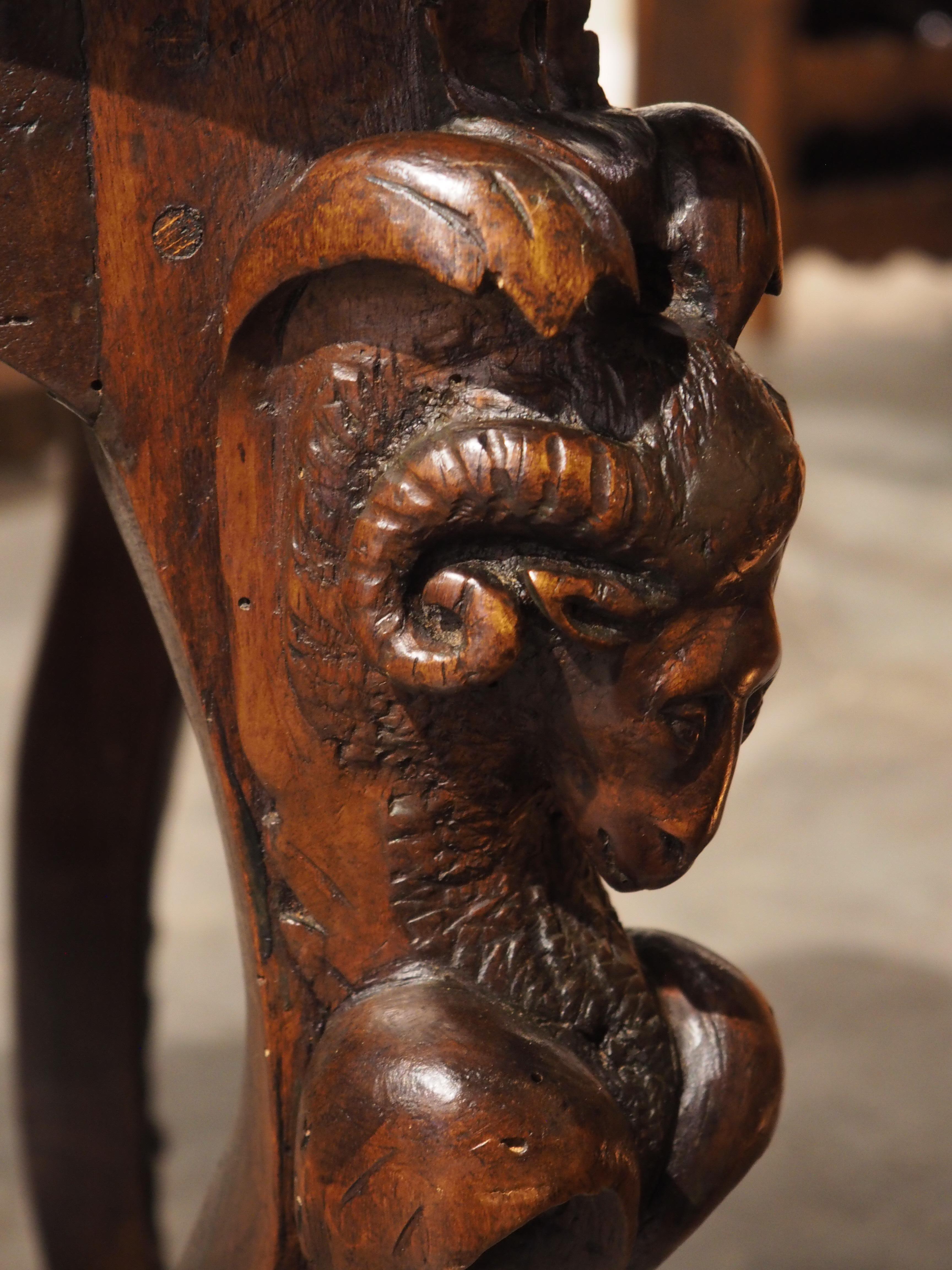 Circa 1870 French Walnut Wood Center Table with Rams' Heads and Fleur De Lys For Sale 11